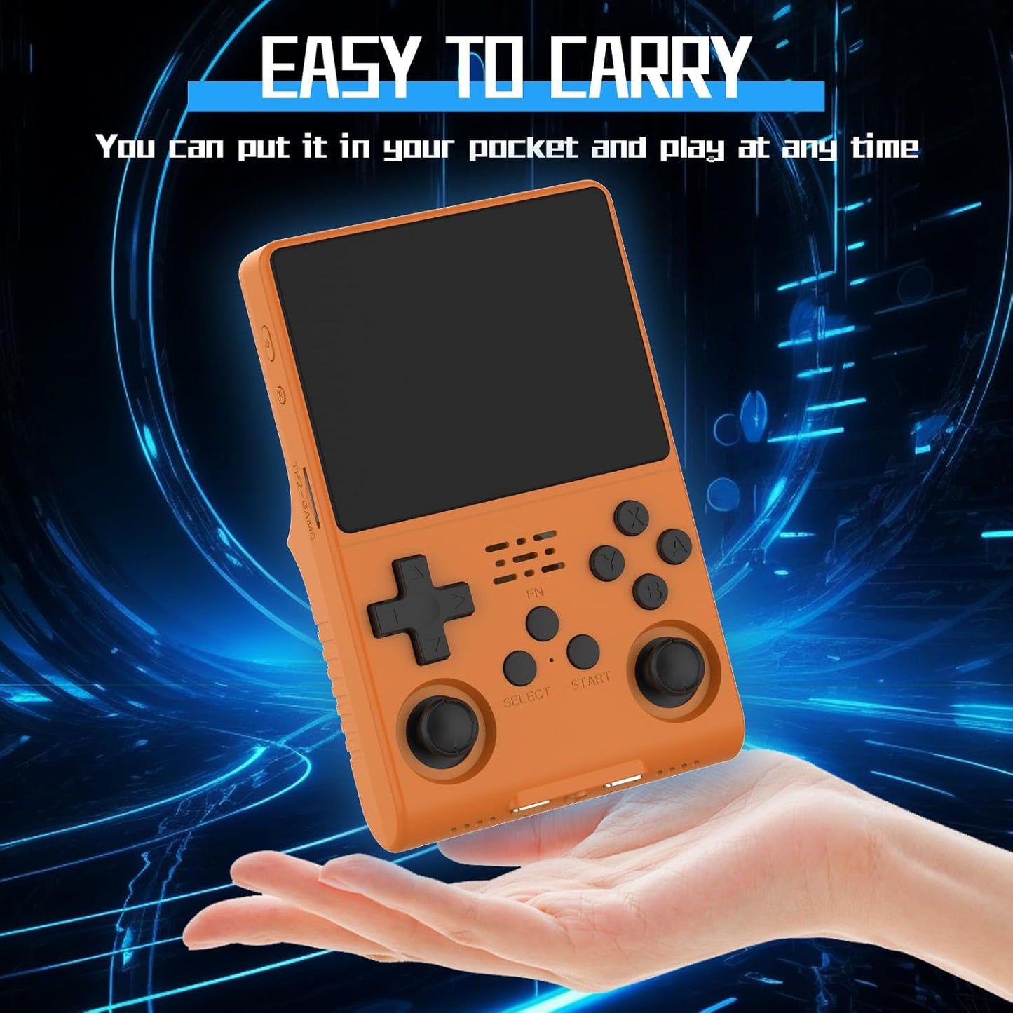 FVBADE[30000 in 1] R40S PRO Handheld Game Console 3.5 inch IPS Screen Mini Retro Console 3800mAh Portable Pocket Arcade 45+ Mainstream Emulator 256G TF Card Transparent.(Orange)