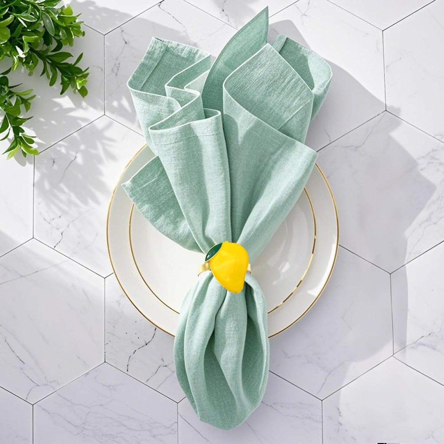 Napkin Rings Set of 6 Yellow Lemon Napkin Rings for Napkins,Gold Napkin Holders for Cloth Napkins,Rustic Napkin Ring Farmhouse Dining Table Decor,Fall Napkin Ring Holders for Garden Parties