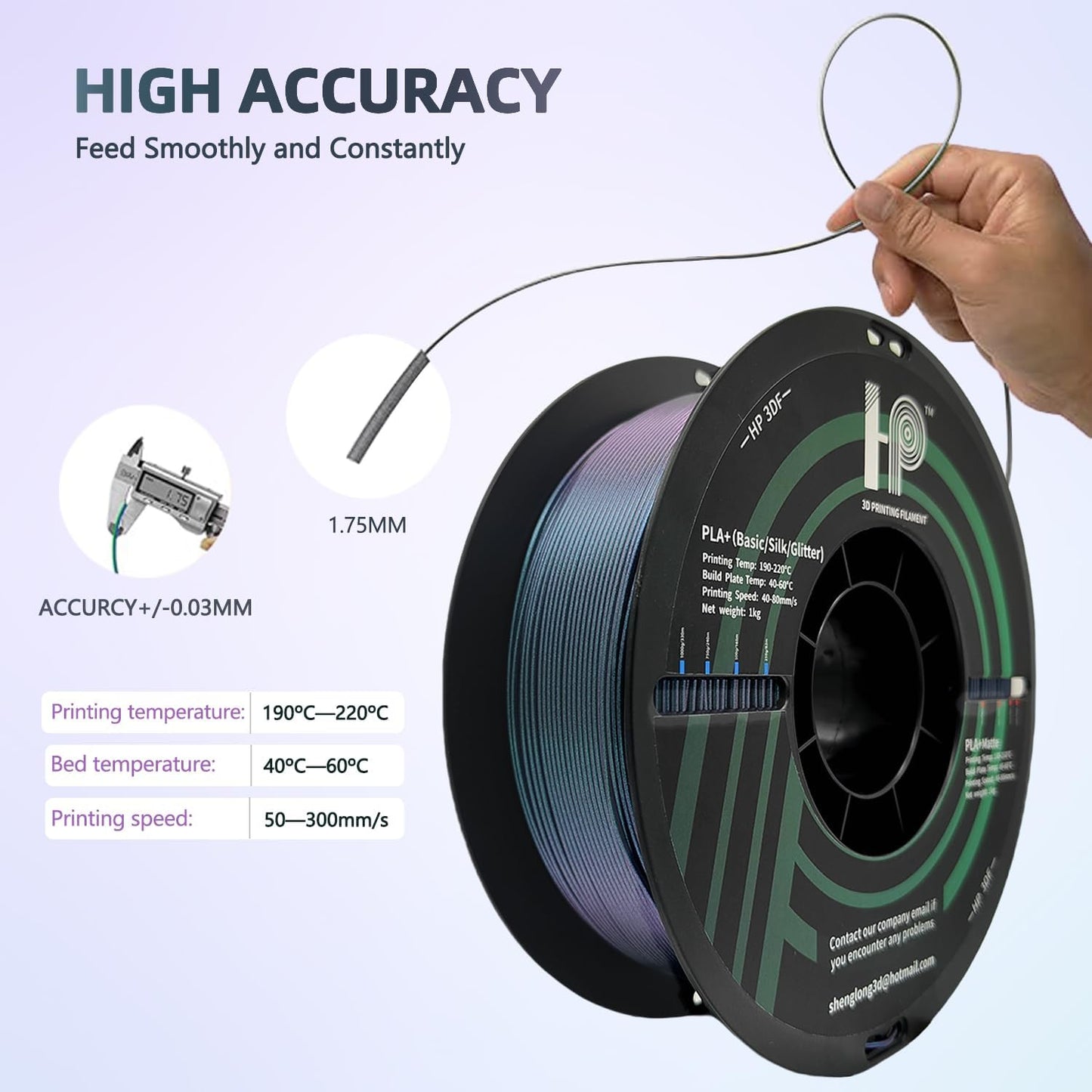 3D Printer Filament, Color Changeable PLA Filament 1.75mm, Changes Color with Light and Angle, Dimensional Accuracy+/-0.02mm, 1KG Spool (2.2 lbs), Fit Most FDM Printer(Shadow Green)