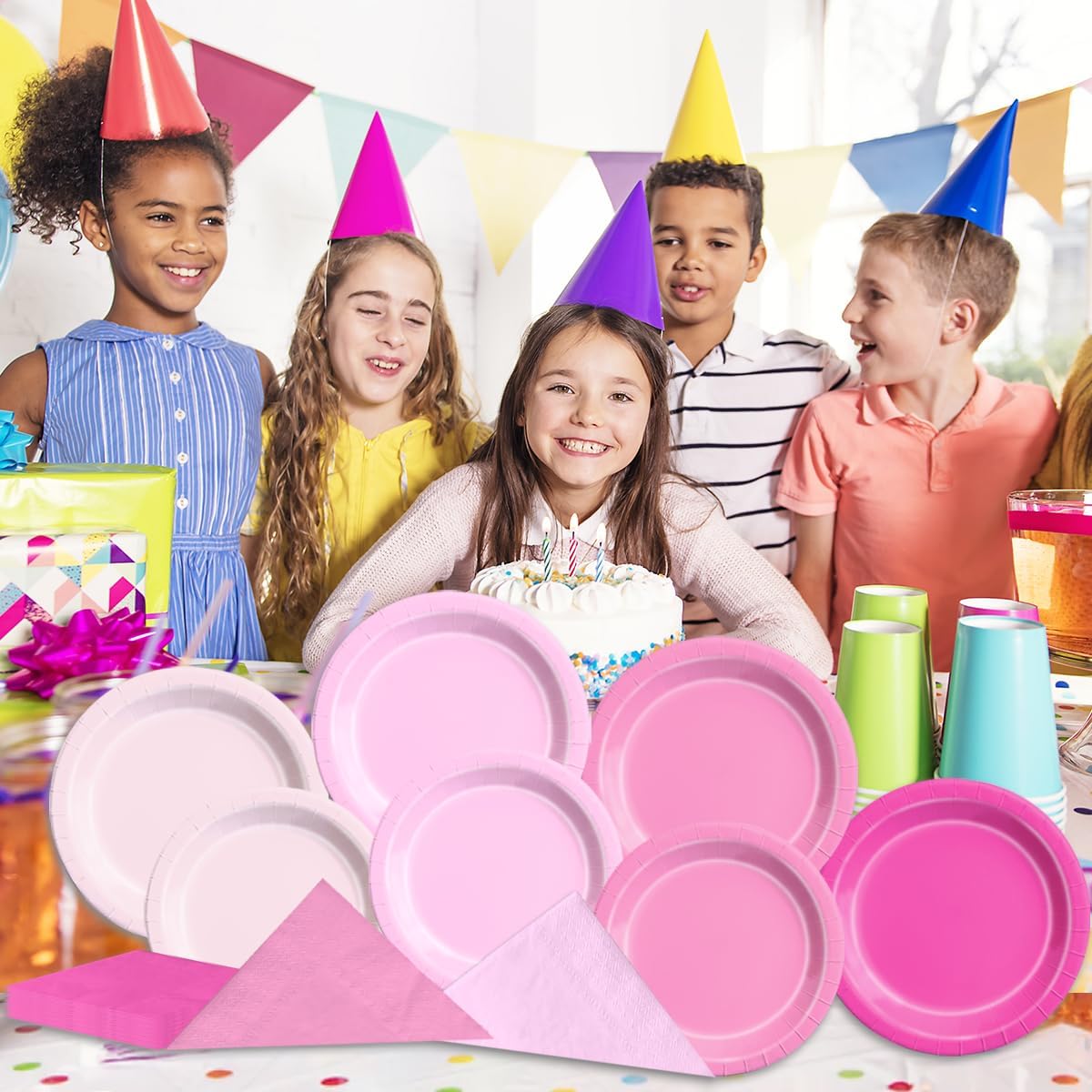 CMUSKO Pink Birthday Decorations-60Pcs Light Pink Plates and Napkins Kit Girls Gradient Pink Party Supplies for Birthday,Wedding, Bridal Shower