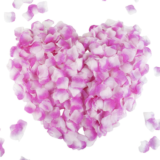 CODE FLORIST 1100 PCS Purple-White Silk Rose Petals for Valentine's Day,Romantic Night,Wedding,Proposal Anniversary Flower Decorations(Separated,Scented)