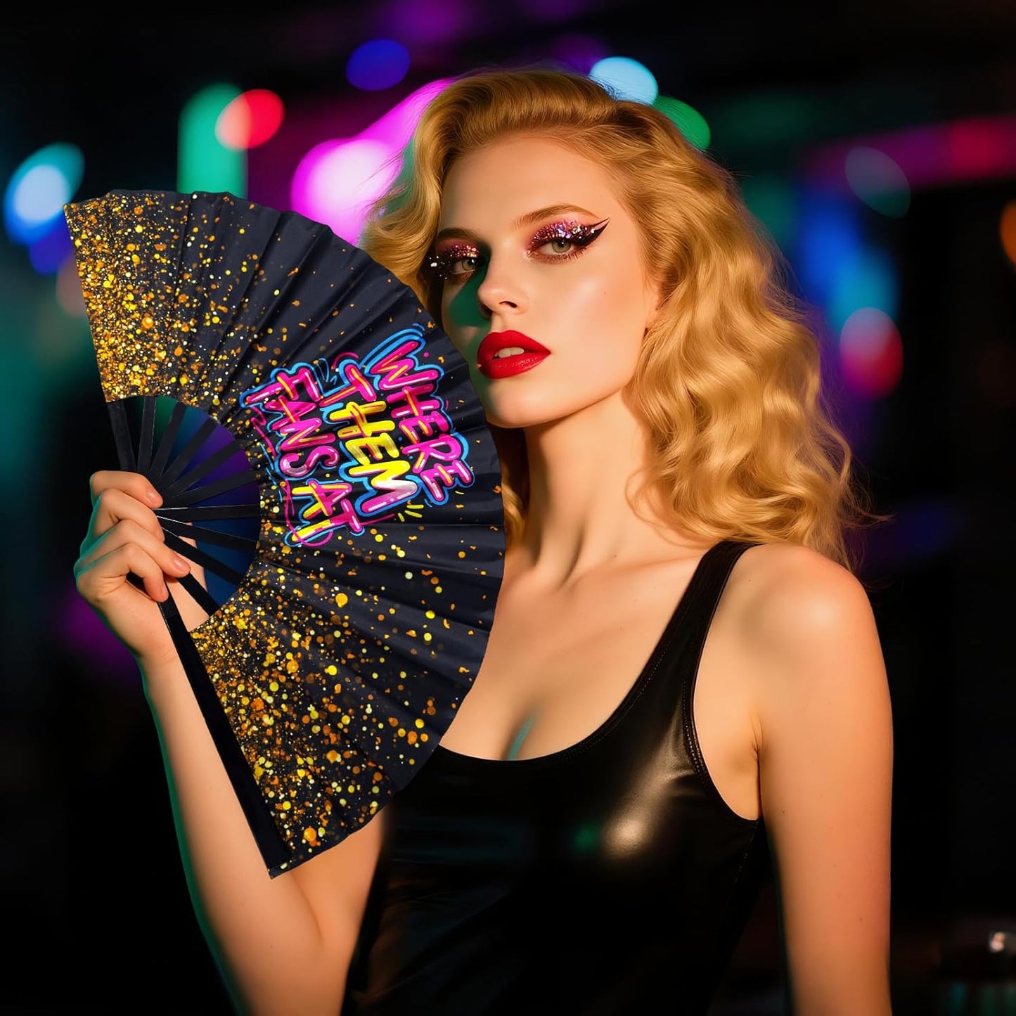 13 Inch Large Clack Hand Fan for Western Line Dance - Where Them Fans at Cowgirl Loud Popping Folding Fan for Country Dancing, Music Festivals, Performances & Weddings Parties