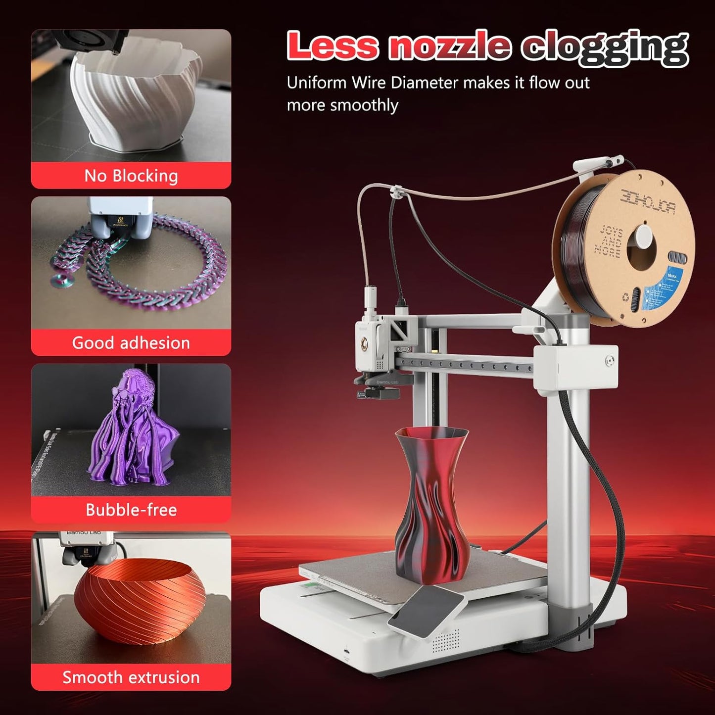 Silk PLA Filament 1.75mm Black Red Dual Color PLA 3D Printer Filament 2 in 1 Coextrusion 1KG Spool(2.2lbs) 3D Printing Filament Dimensional Accuracy +/- 0.03mm