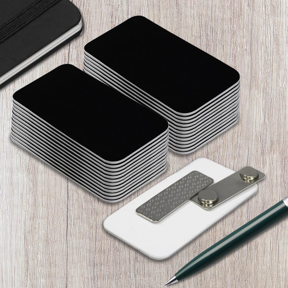 Black Name Tag Blanks – 25 Pack, 1.5" x 3", Round Corners, DIY Engravable Plastic Badges with Magnetic Backing – All Quality Badges