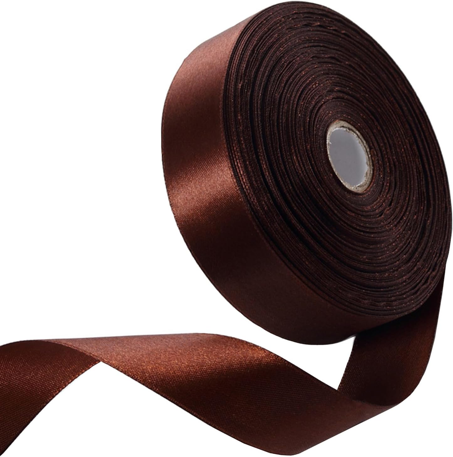 1" x 50 Yards Brown Satin Ribbon Single Faced Fabric Ribbons for Gift Wrapping, Crafting, Bows Making, Flower Bouquet, Wedding, Home Decor