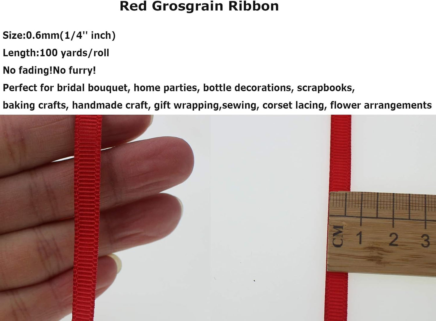 Jesep One Roll 100 Yards 1/4" Soild Grosgrain Ribbon Boutique Gift Wrapping Package Ribbon, DIY Crafts Bow Hair Headband Accessories Assorted Ribbon #235(1/4" 6mm, Red)