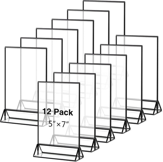 12 Pack Clear Acrylic Wedding Table Number Frame Acrylic Sign Holder with Vertical Stand Holder and Borders Picture Frames Wedding Table Numbers Display Stand Table Sign Holder (5 x 7 Inch)