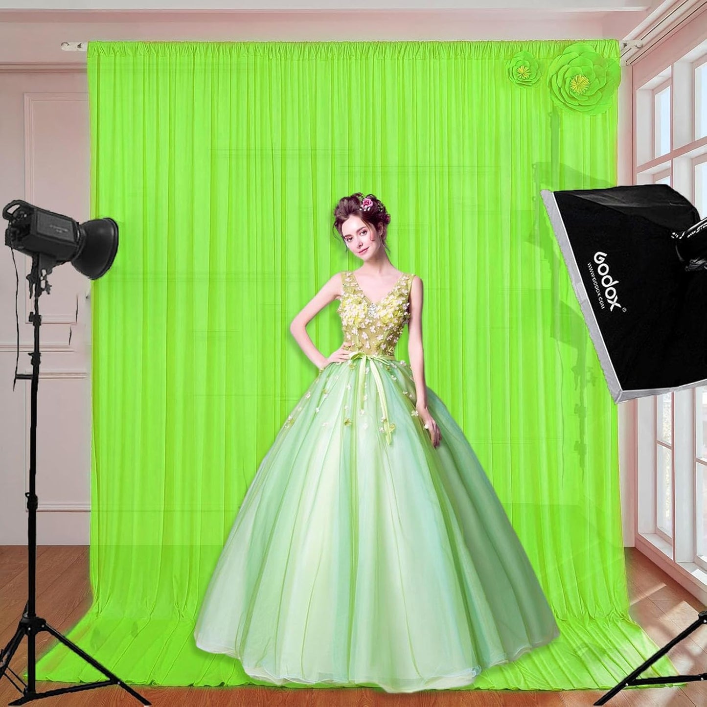 10 x 7 Feet Light Green Backdrop Curtain for Partie, Background Curtains for Photoshoot, Birthday, Wedding, Halloween, Thanksgiving, Christmas Day, New Year Party Decorations 5Ft x 7Ft, 2 Panels