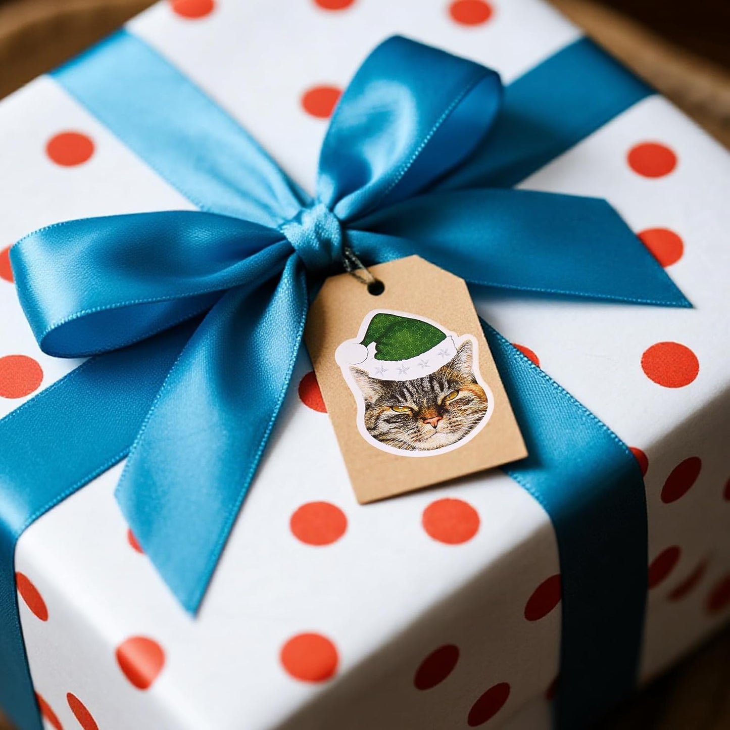 CALLIE Personalized Christmas Stickers with Custom Name, Waterproof Custom Christmas Name Tags Stickers, Peel and Stick Christmas Gift Tags (Santa Hat Face Photo)