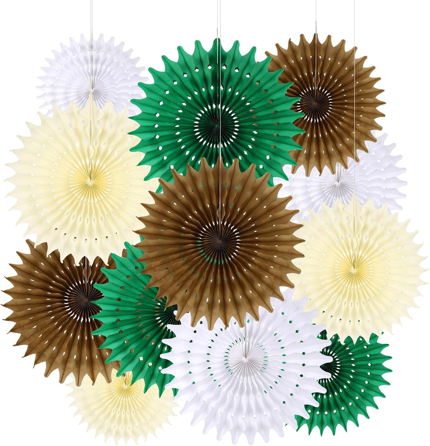 BestoFun 12PCS Paper Fans Neutral Green White Christmas Decorations Winter Party Decorations Tissue Paper Flowers Decorations for Winter Holiday Party Xmas Home Room Wall Hanging Décor