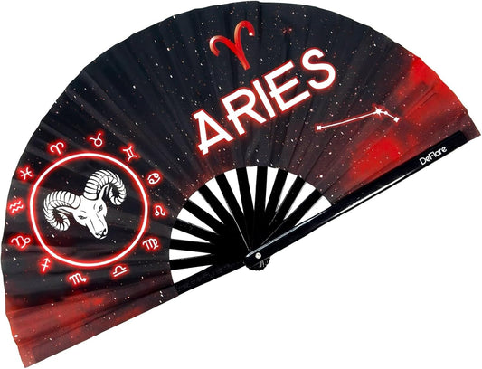 DeFlare | Cosmic Zodiac Rave Fan | Zodiac Sign Hand Fan | Astrology Rave Fan | Hand Fan | Large Rave Fan | Large Clacking Fan
