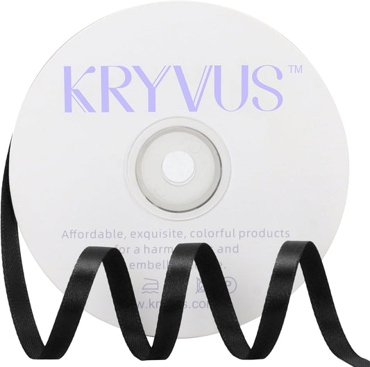 Black Satin Ribbon 1/4 inch X Continuous 50 Yards, Single Face Polyester Ribbon Perfect for Gift Wrapping, Flower Bouquet, Wedding Decor, Crafts, Bow Making, Sewing and More