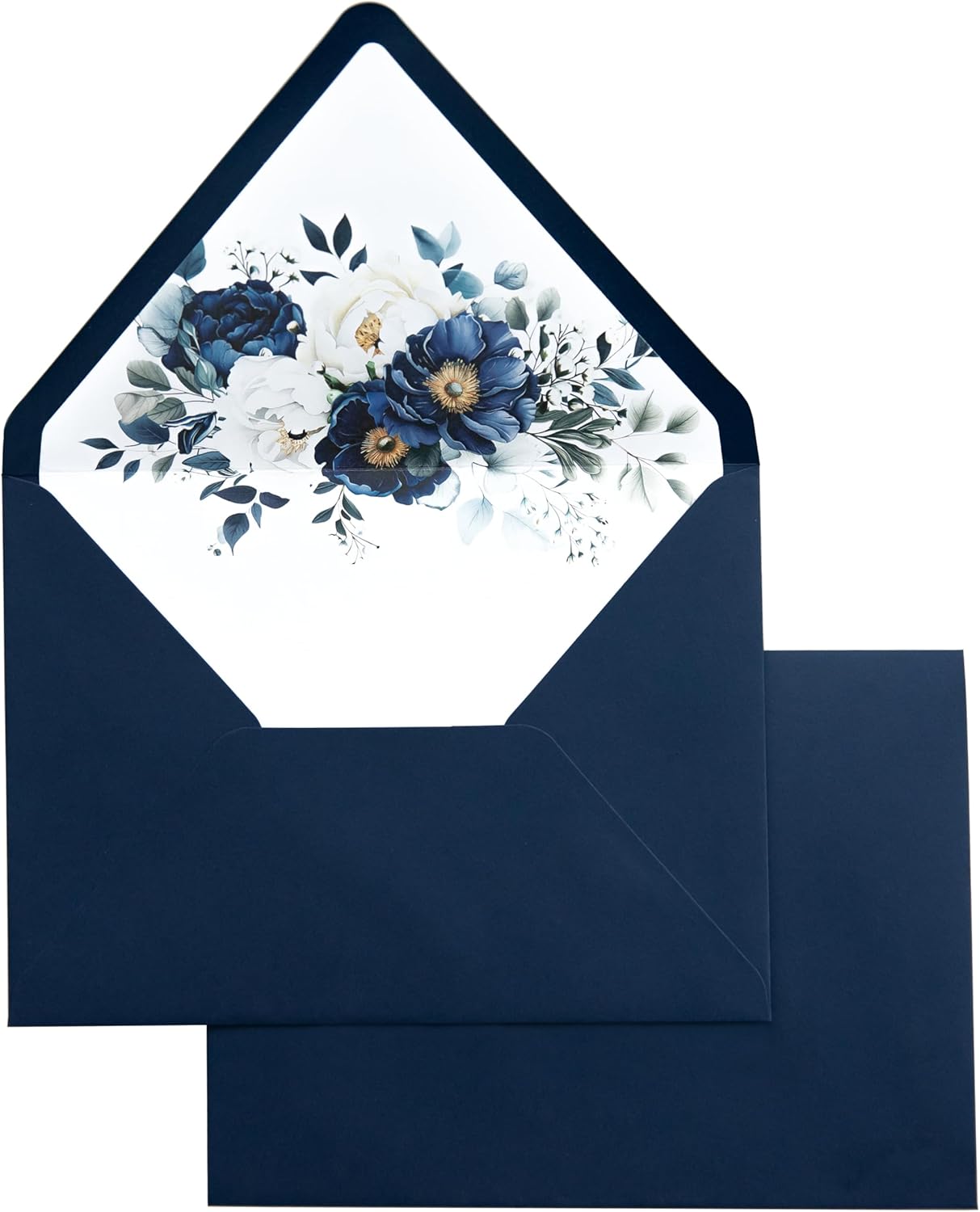 PONATIA 50PCS A7 Euro Flap Envelopes, 5.25 x 7.25'' Liner Envelope For 5x7'' Weddings Invitation Cards, Christmas Gift Cards, Acrylic Invitations, Photos (Navy Blue)