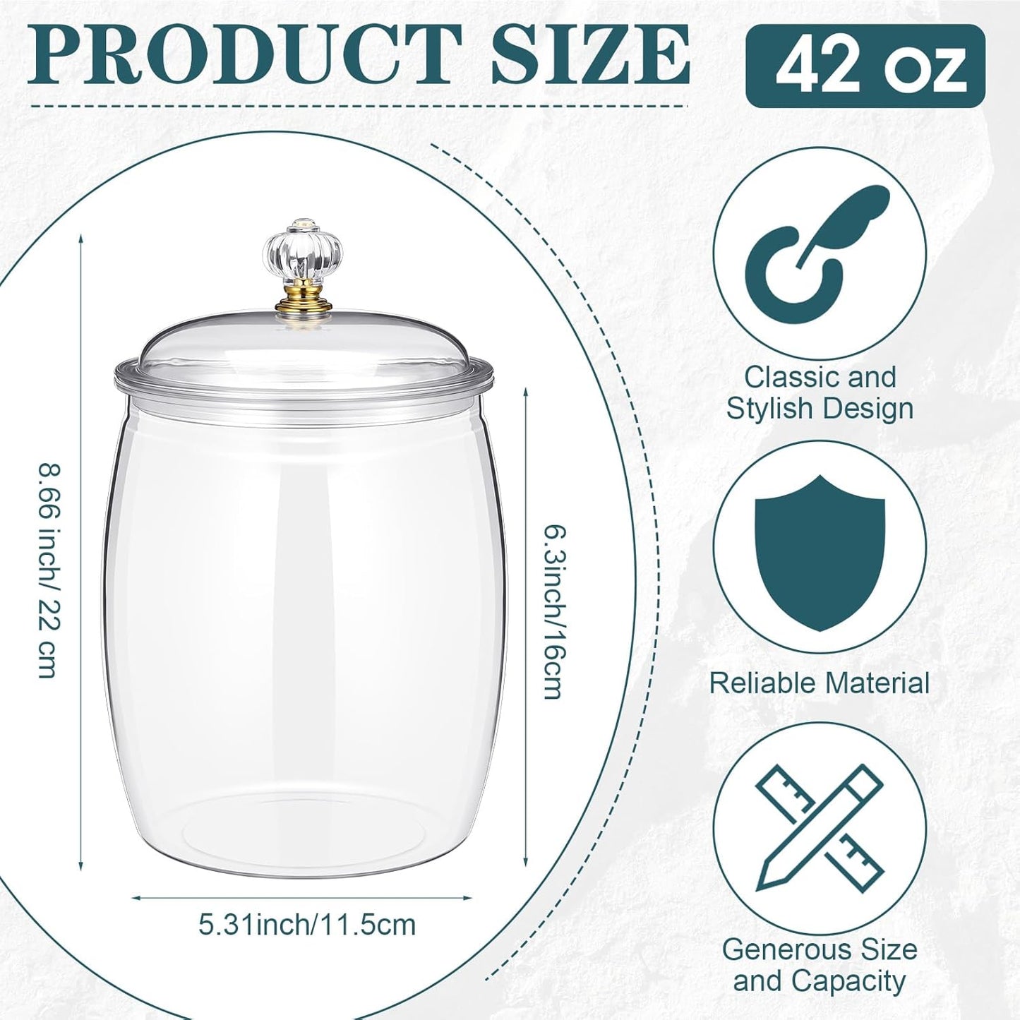 Nuogo 6 Pcs Plastic Candy and Cookie Jar with Lids Decorative Apothecary Jars Candy Buffet Containers Clear Airtight Food Storage Canister Home Decoration(42 oz,Classic)