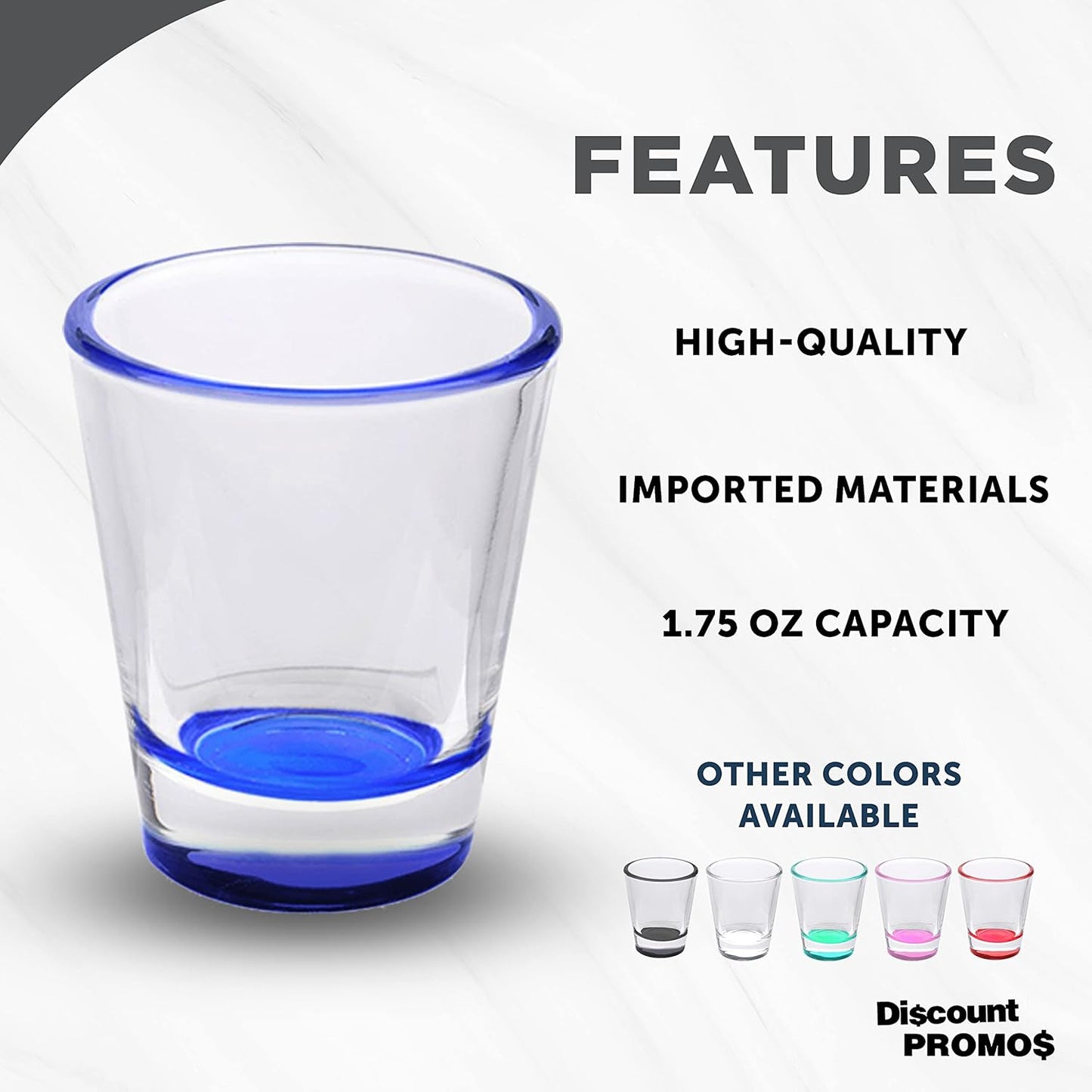 DISCOUNT PROMOS Shot Glasses Set 1.75 oz. Set of 10 Bulk Pack, Wedding Favor, Birthday Party, Tequila Shot Glasses, Vodka Shot Glass - Blue Bottom Color