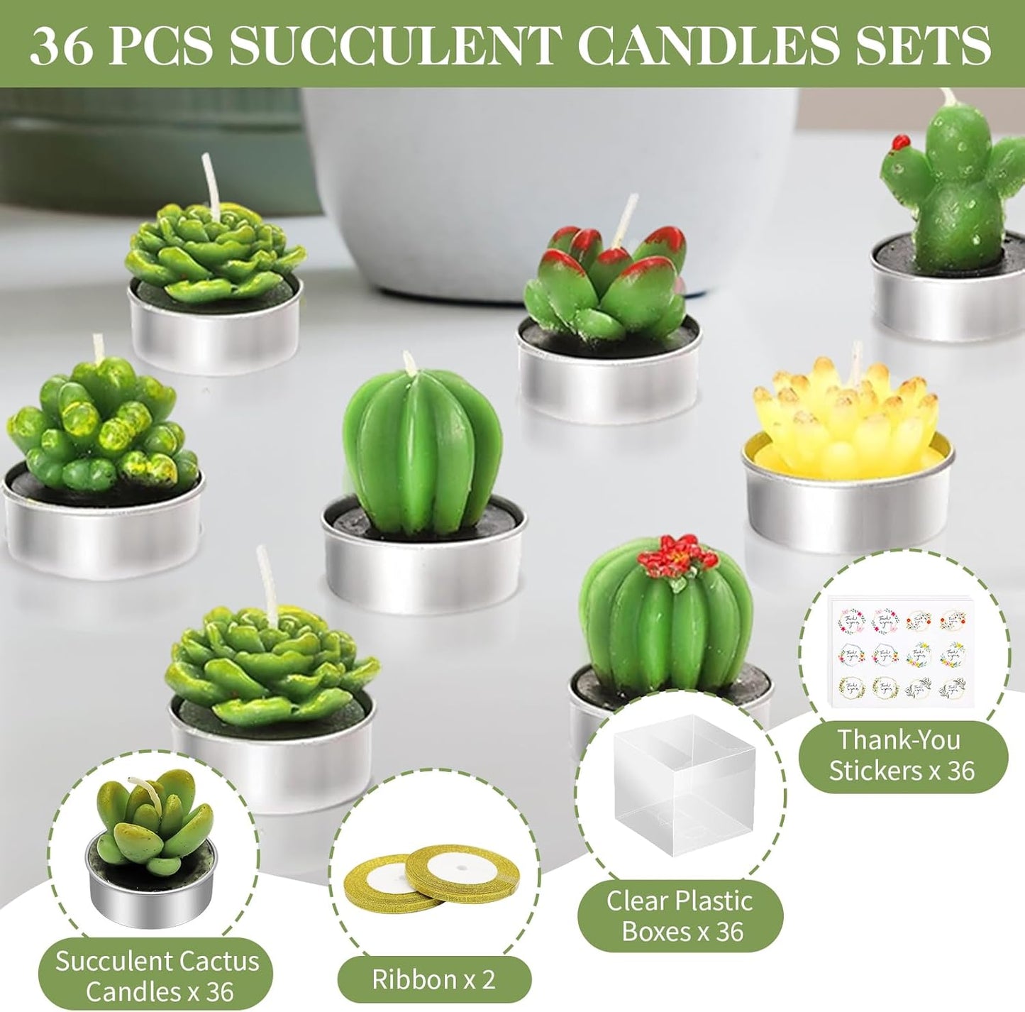 AZEAM 36 Pcs Succulent Candles Party Favors, Bulk Cactus Table Decor for Guests, Mini Tiny Handmade Plant Tealights Candle Decoration Set for Baby Shower Prizes Game Bridal Wedding Home Birthday