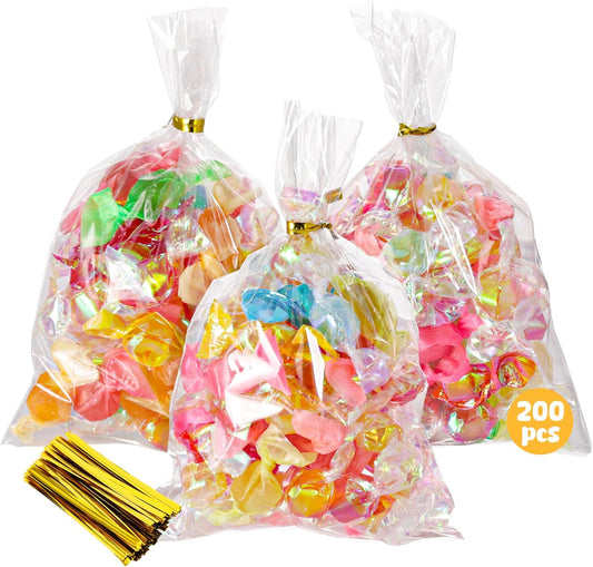 VGOODALL 200 Pack Goodie Bags, Cellophane Treat Bags with Ties 4x6 Inch for Cotton Candy Cookie Popcorn Party Favors Supplies