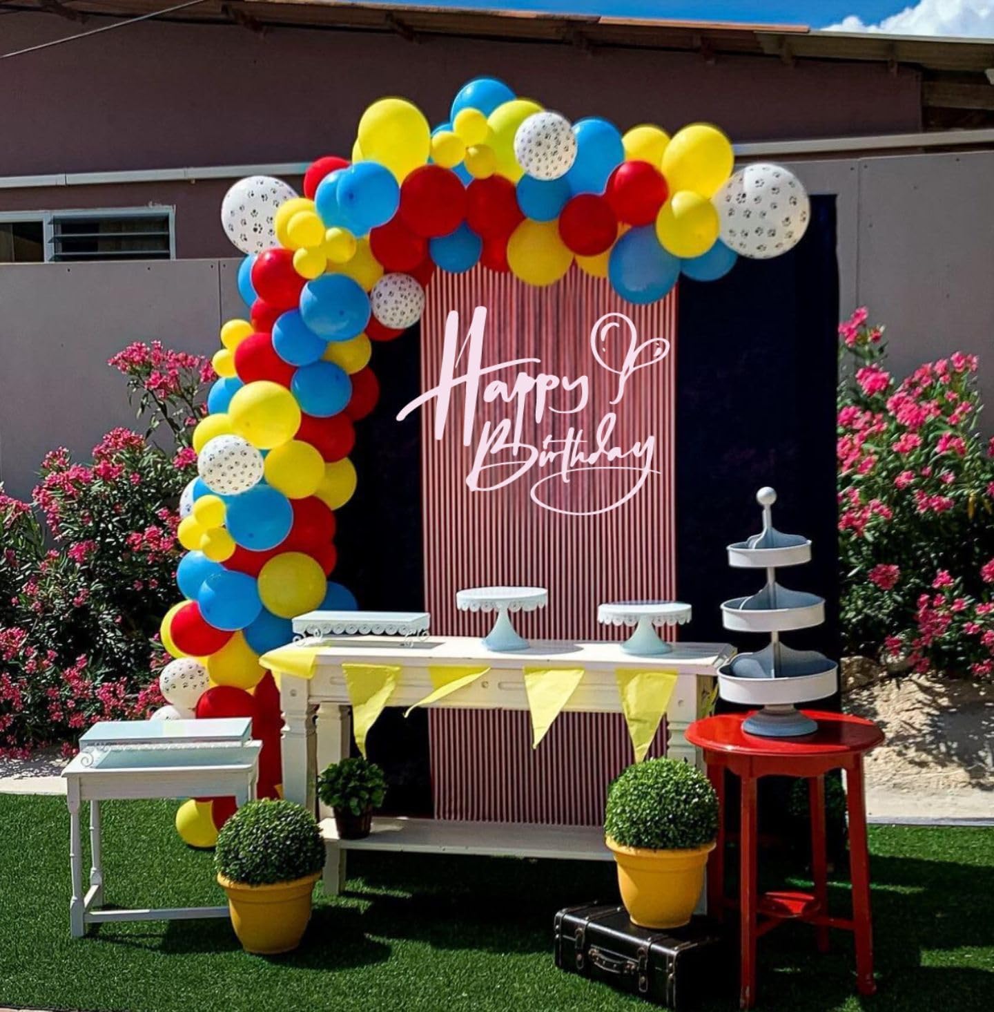 Paready Balloons Set - 50Pcs Red, Yellow, Blue, Dusty Blue Latex 12 Inch Balloons for Birthday Party Supplies