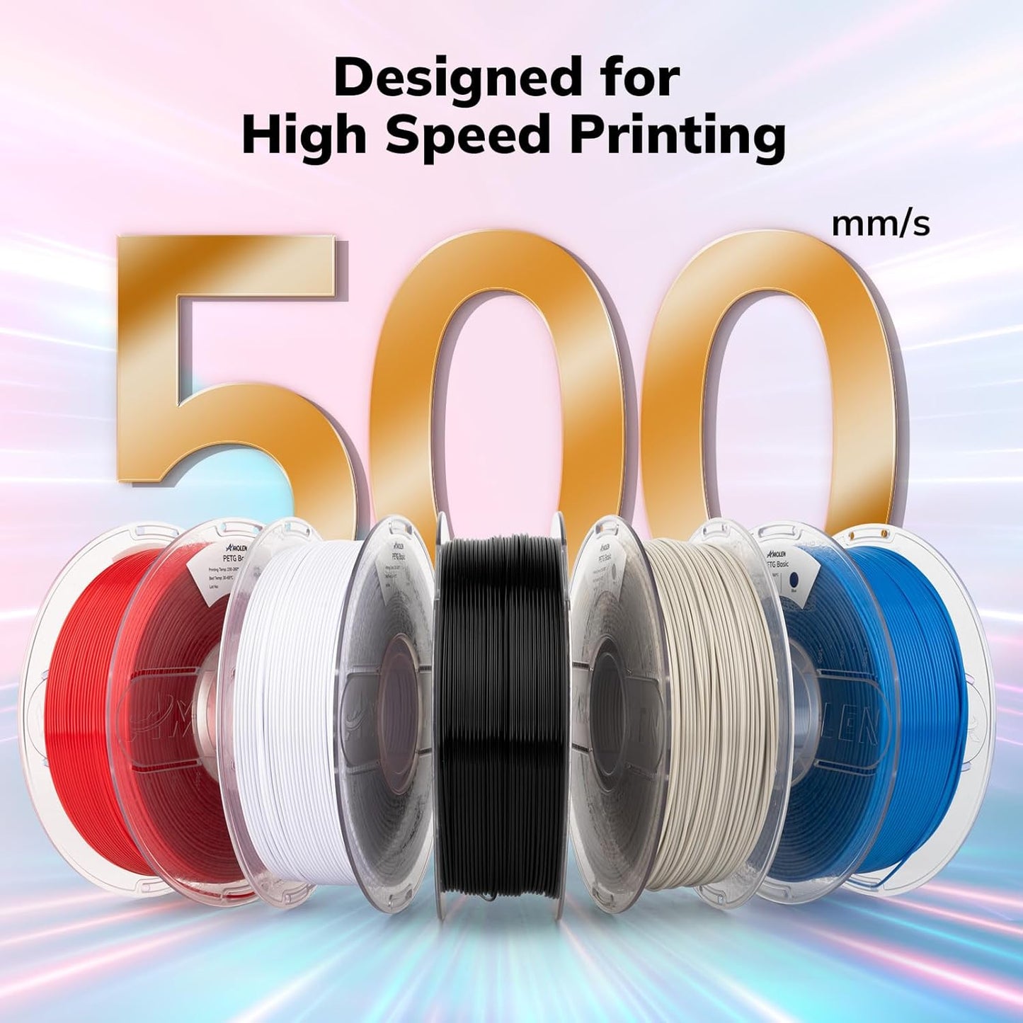 AMOLEN Rapid PETG Basic 3D Printer Filament 1.75mm +/-0.02mm,500mm/s High Speed Strong Toughness Black 1KG/2.2lb