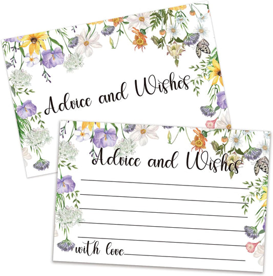 Floral Advice and Wishes Cards, Double-sided Blank Cards Suitable for Bridal Showers, Weddings, The Bride and Groom, Mr and Mrs, Engagement Party, Baby Shower, Pack of 25-06