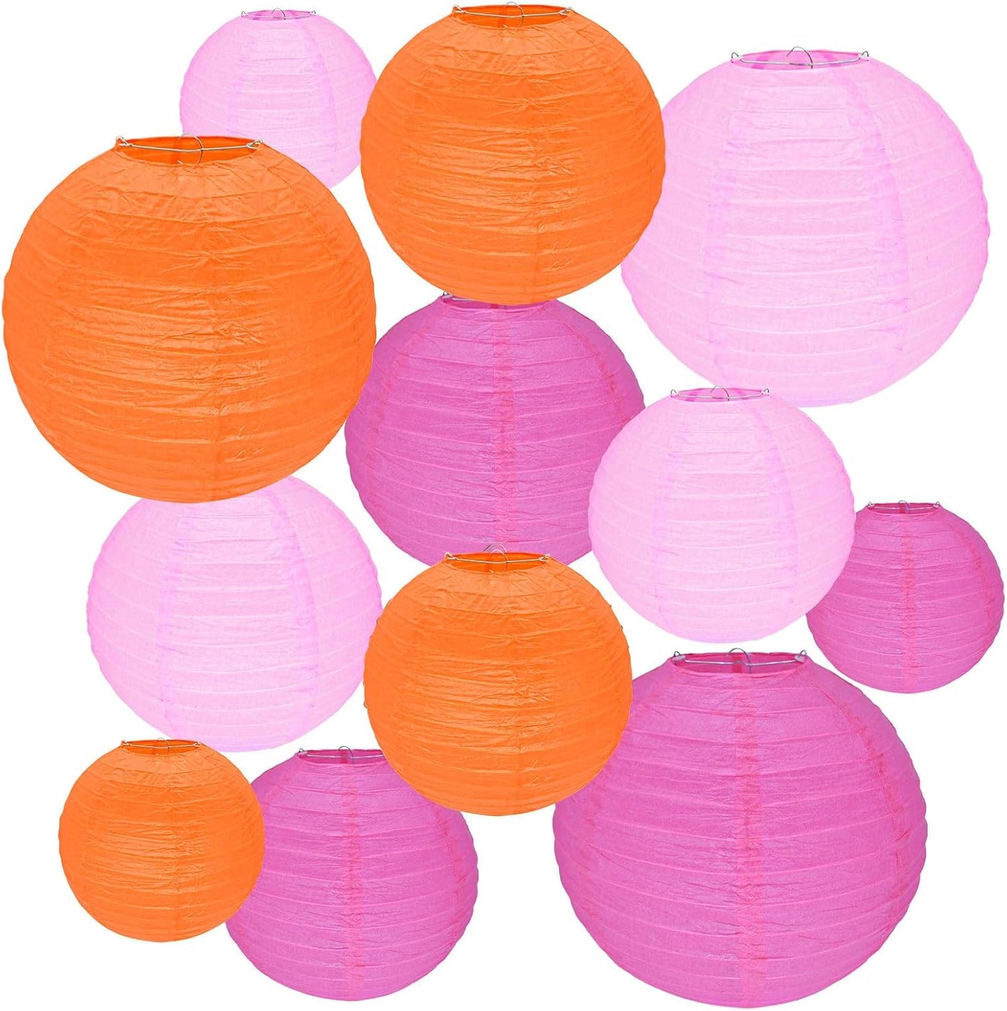 12Pcs Round Paper Lanterns Assorted Sizes (6" 8" 10" 12") for Home Decor, Restaurant, Church, Wedding, Birthday Party Decorations, Hanging Chinese Japanese Paper Lantern Lamps (3 Colors)