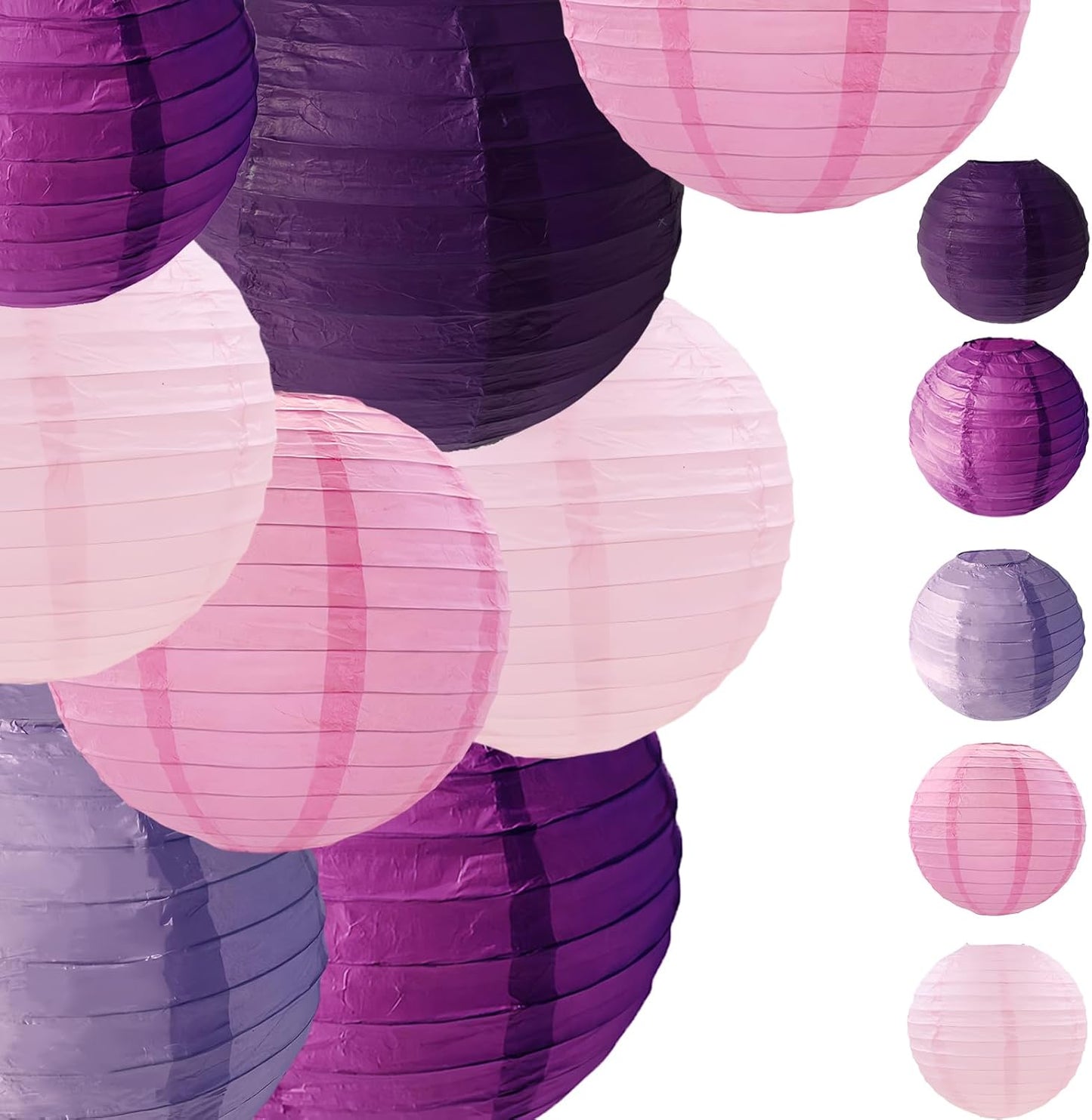 Purple Pink Paper Lanterns Decorative 15pcs Party Hanging Decorations for Bachelorette Wedding Birthday Baby Shower Graduation Anniversary Lavender Themed Room Decor