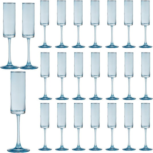 24 Pieces Blue Champagne Flutes 6 OZ Straight Sided Wine Glasses Champagne Long Stem Drinking Colored Glasses,Set of 24 Hand Blown Champagne Flutes Goblets for Wedding Cocktail Cups,Cava, Prosecco