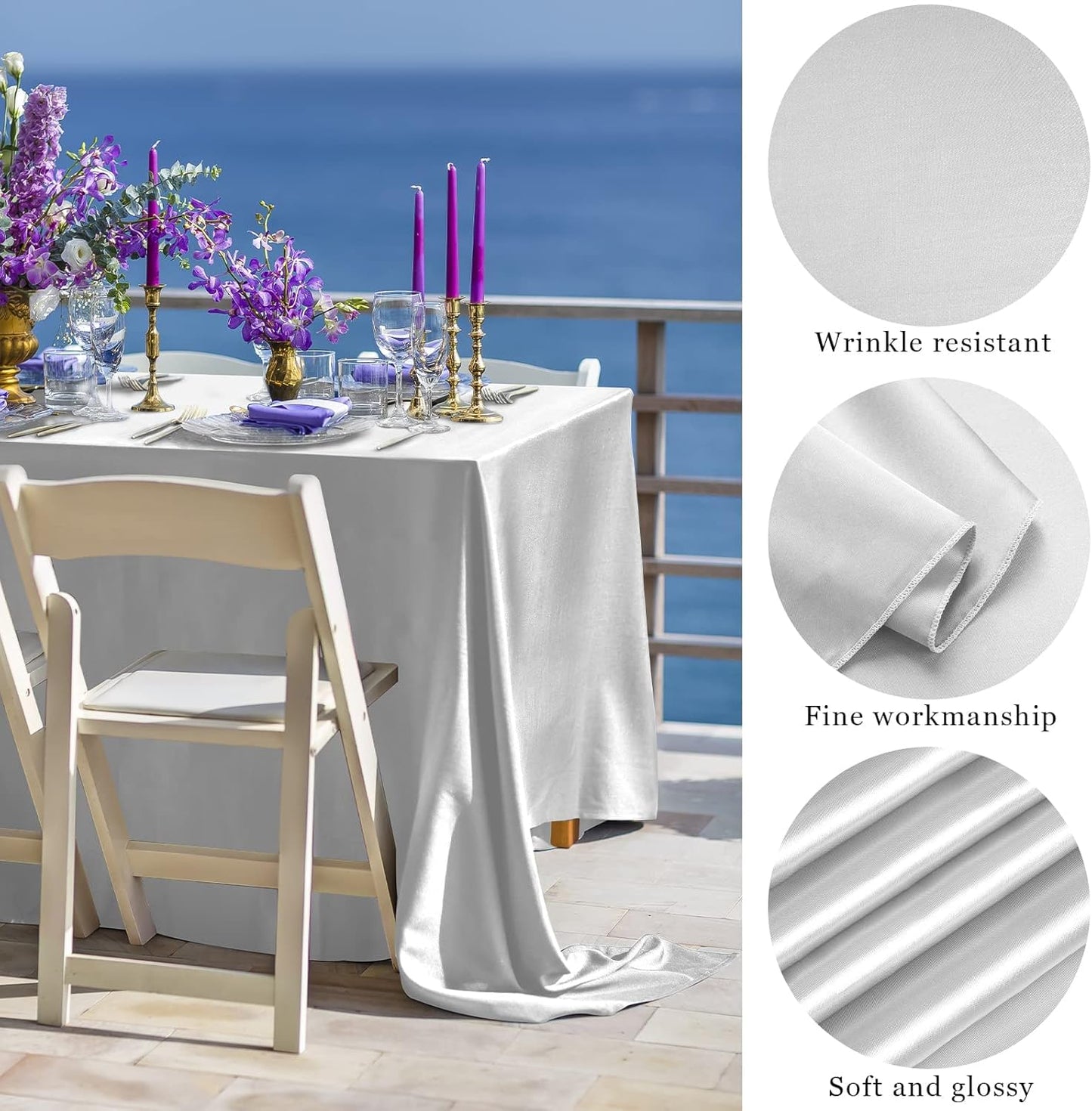 TURSTIN 4 Packs Silver Satin Tablecloth 102 x 58 Inch Overlay Satin Table Cover Rectangle Bright Silk Tablecloth Smooth Fabric Table Decoration for Wedding Banquet Party Events