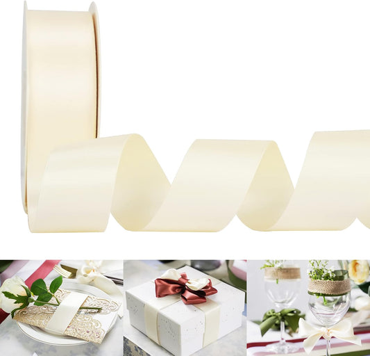 HUIHUANG Ivory Satin Ribbon 1.5 inch Double Face Satin Ribbon Silk Like Cream 50 Yards Per Roll for Gift Wrapping Bows Making Floral Bouquet Wedding Invitations Decor Party Favor