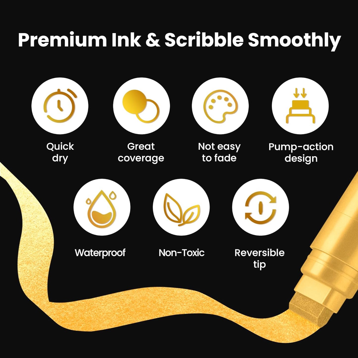 3 Pcs Gold Jumbo Permanent Markers: 15mm Wide Tip Thick Acrylic Paint Pen Large Calligraphy Marker for Rock Painting, Poster, Sign, Canvas, Glass, Wood, Ceramic