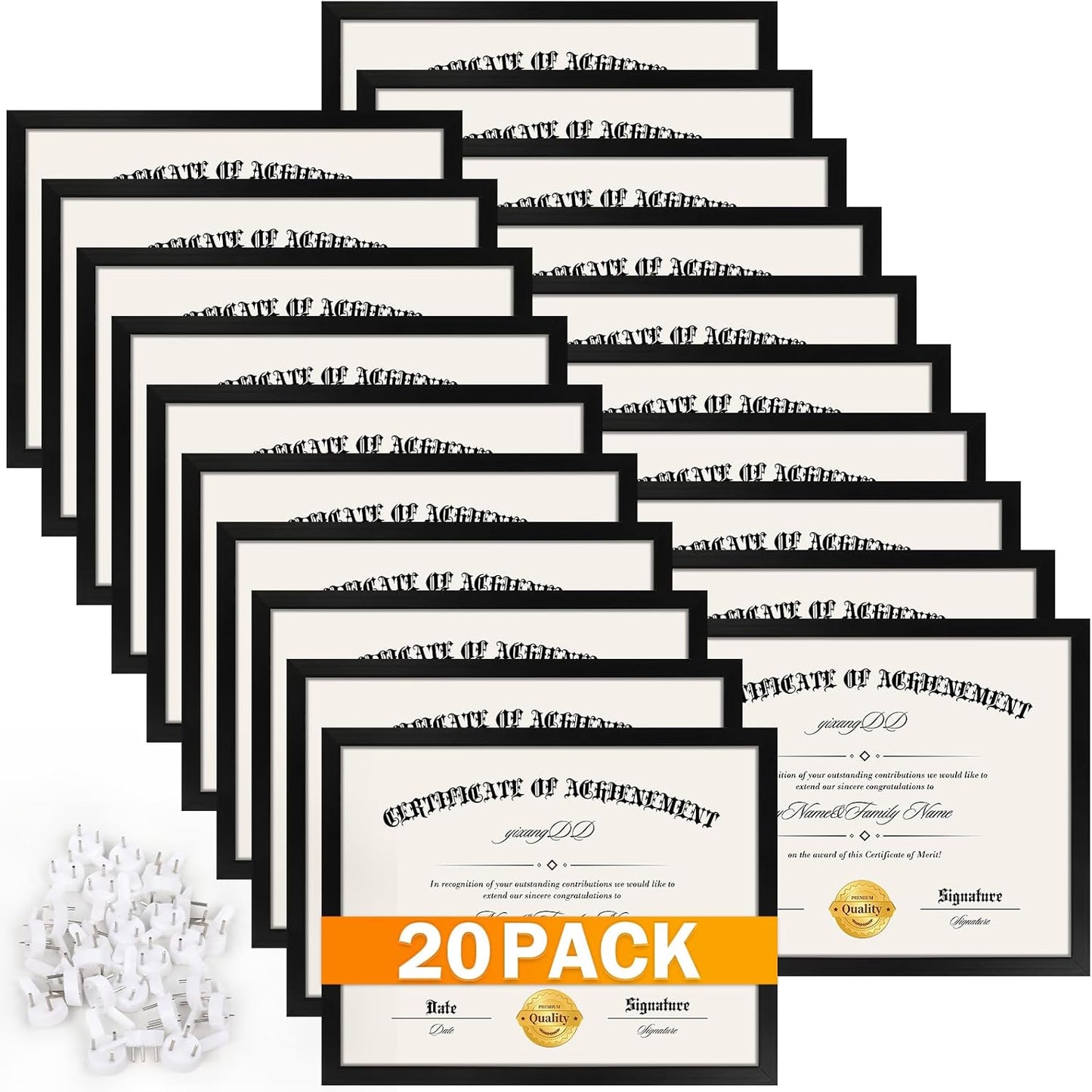 YixangDD 20 PACK Certificate Frames 8.5 x 11, Black Diploma Frame Document Frame with Clear Plexiglass, Picture Frames for Tabletop and Wall Display