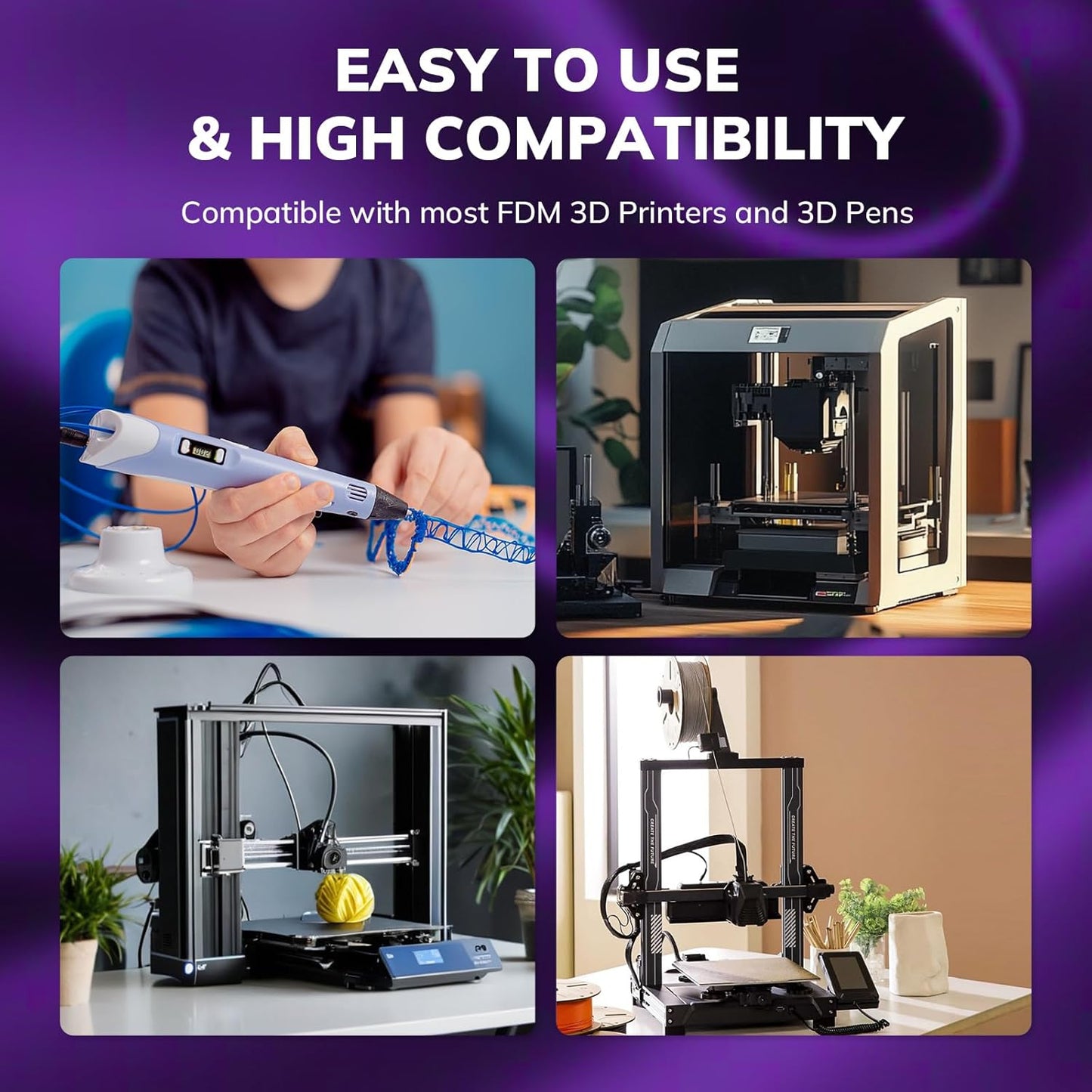 AMOLEN Silk PLA 3D Printer Filament, Shiny Dual Color Black Purple PLA 1.75mm, Multicolor Change 3D Printing Filament for Most FDM 3D Printer, 1kg Spool(2.2lbs)