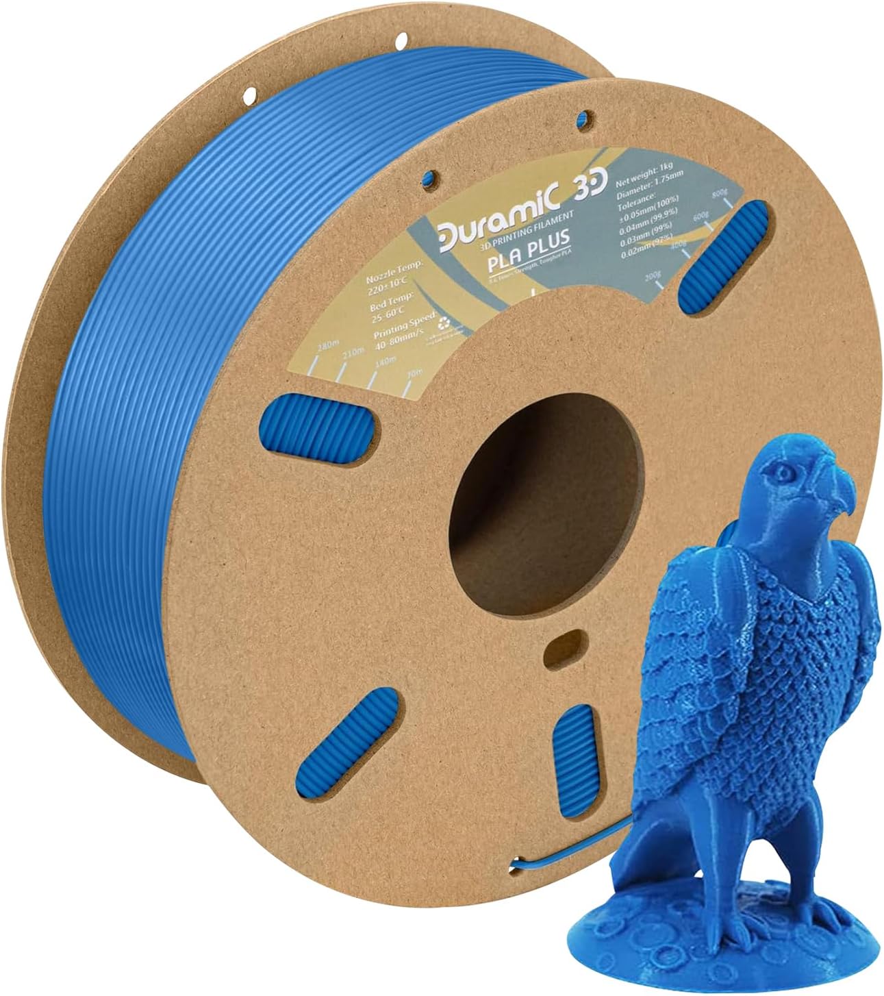 DURAMIC 3D PLA+ Filament 1.75mm 1Kg Blue, PLA Plus Filament 1Kg Spool(2.2lbs) Tougher and Stronger, Dimensional Accuracy Probability +/- 0.02mm