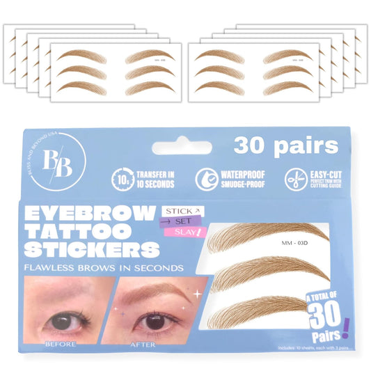 Bliss and Beyond USA Eyebrow Tattoo Stickers Waterproof – 30-Pair Deluxe Box | Realistic Hair-Like Temporary Brows for Alopecia, Cancer, and Hair Loss (Light Brown, Dramatic Miami)