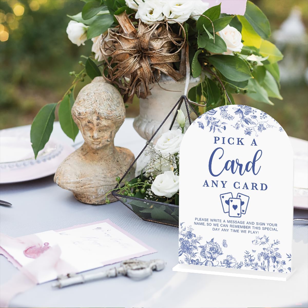 Acrylic Wedding Signs, Dusty Blue Wedding Decor, Blue Weddings Decor, Pick A Card Signs for Reception, Modern Calligraphy Arch Acrylic Table Top Sign for Weddings Parties Dinners (White)