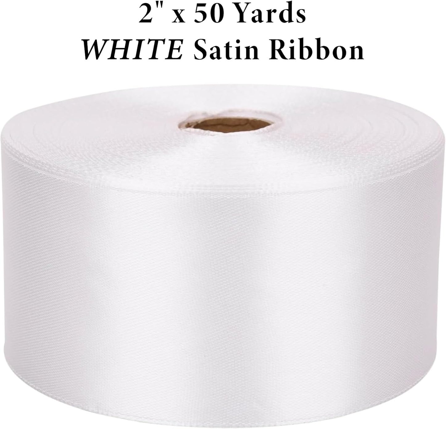 2 Inch White Satin Ribbon 50 Yards Solid Fabric Ribbons for Gift Wrapping, Crafts, Flower Bouquets, Bows Making, Wedding, Party, Holiday and Home Decor