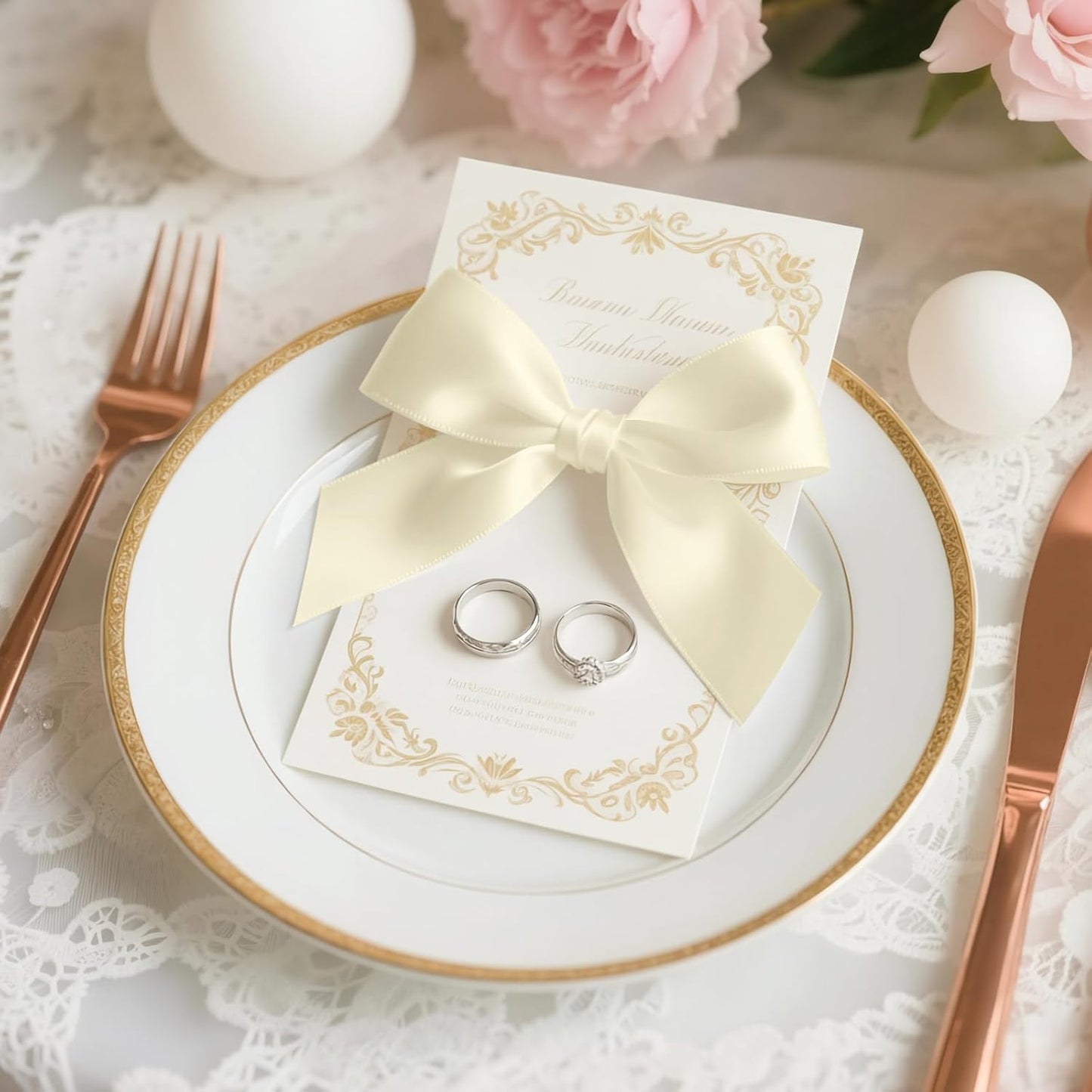 KMER LIFE 1 inch x 25 Yards Double Faced Polyester Ivory Satin Ribbon, Perfect for Gift Wrapping Very Suitable for Weddings Party Hair Bow Invitation Decorations and More