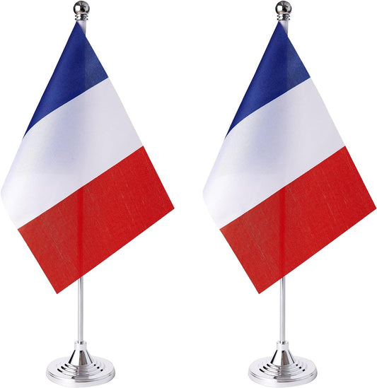 ZXvZYT 2 Pack France flag French Table Flag Small Mini French Desk Flags With Stand Base,International Festival Events Celebration Decorate,Home office Decorations