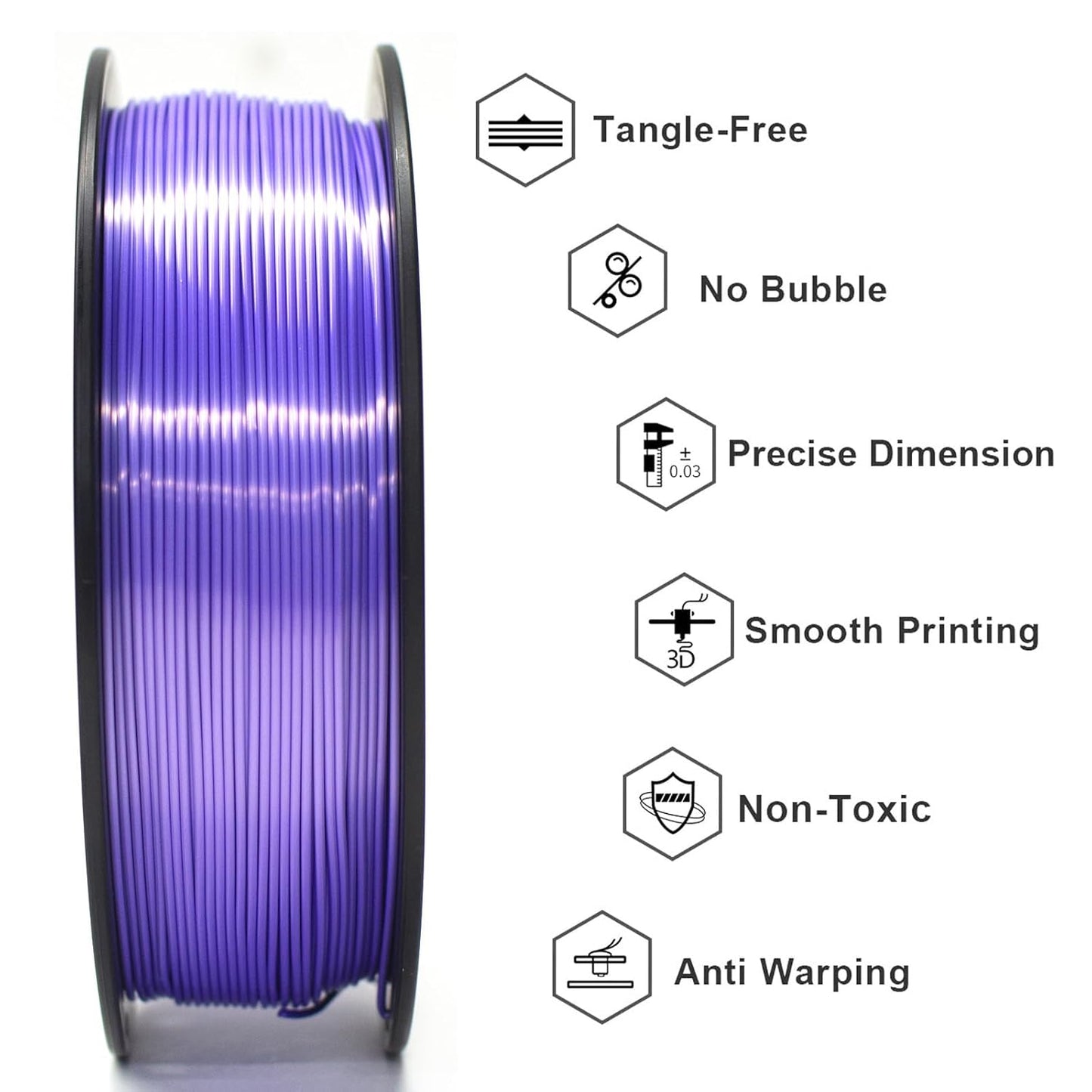 Geeetech Purple Silk PLA Filament 1.75mm for 3D Printer, Metal-Like Shiny 3D Filament 1kg (2.2lbs) 1 Spool, Dimensional Accuracy +/- 0.02 mm, Metallic Purple