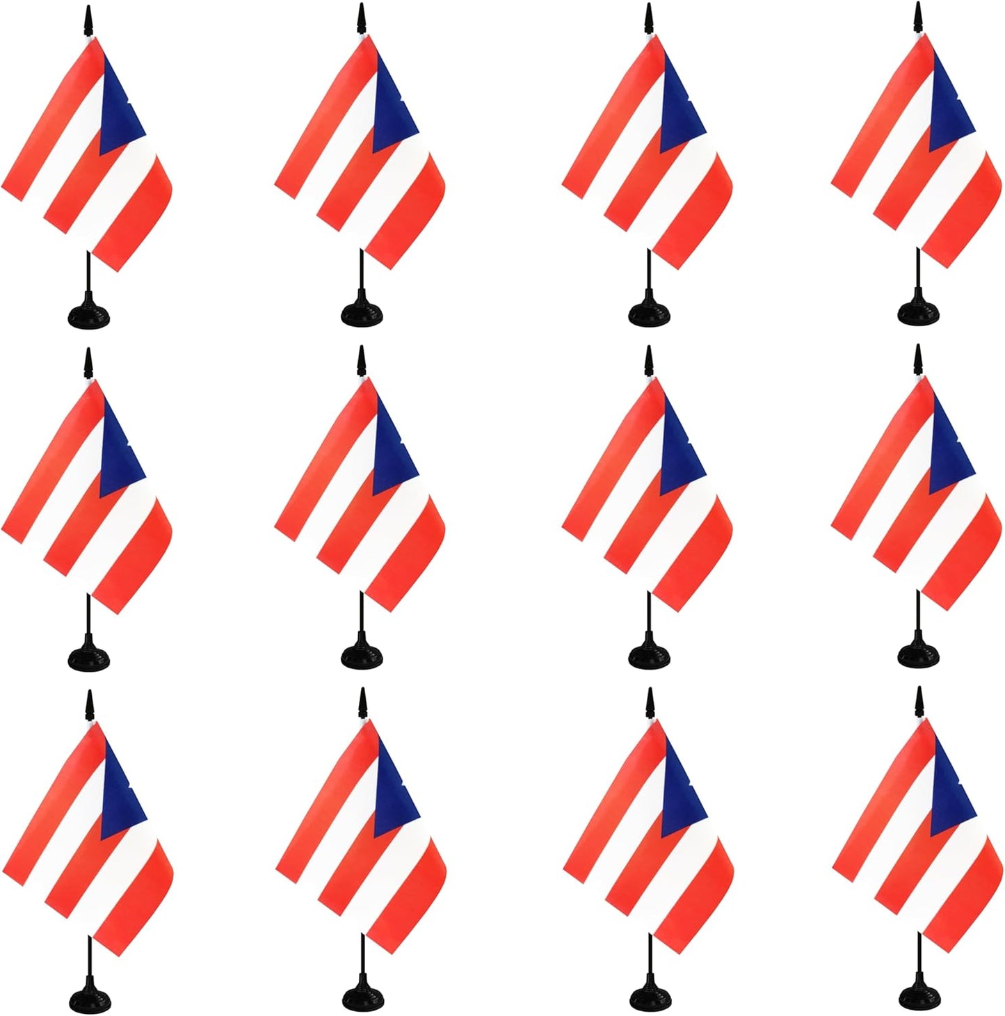 Puerto Rico Desk Flag, 12 Pack Puerto Rican Table Office Flag with Black Solid Pole and Stand Base, International Country Flag, Festival Celebration, Classroom Meeting Desktop Decor (Puerto Rico)