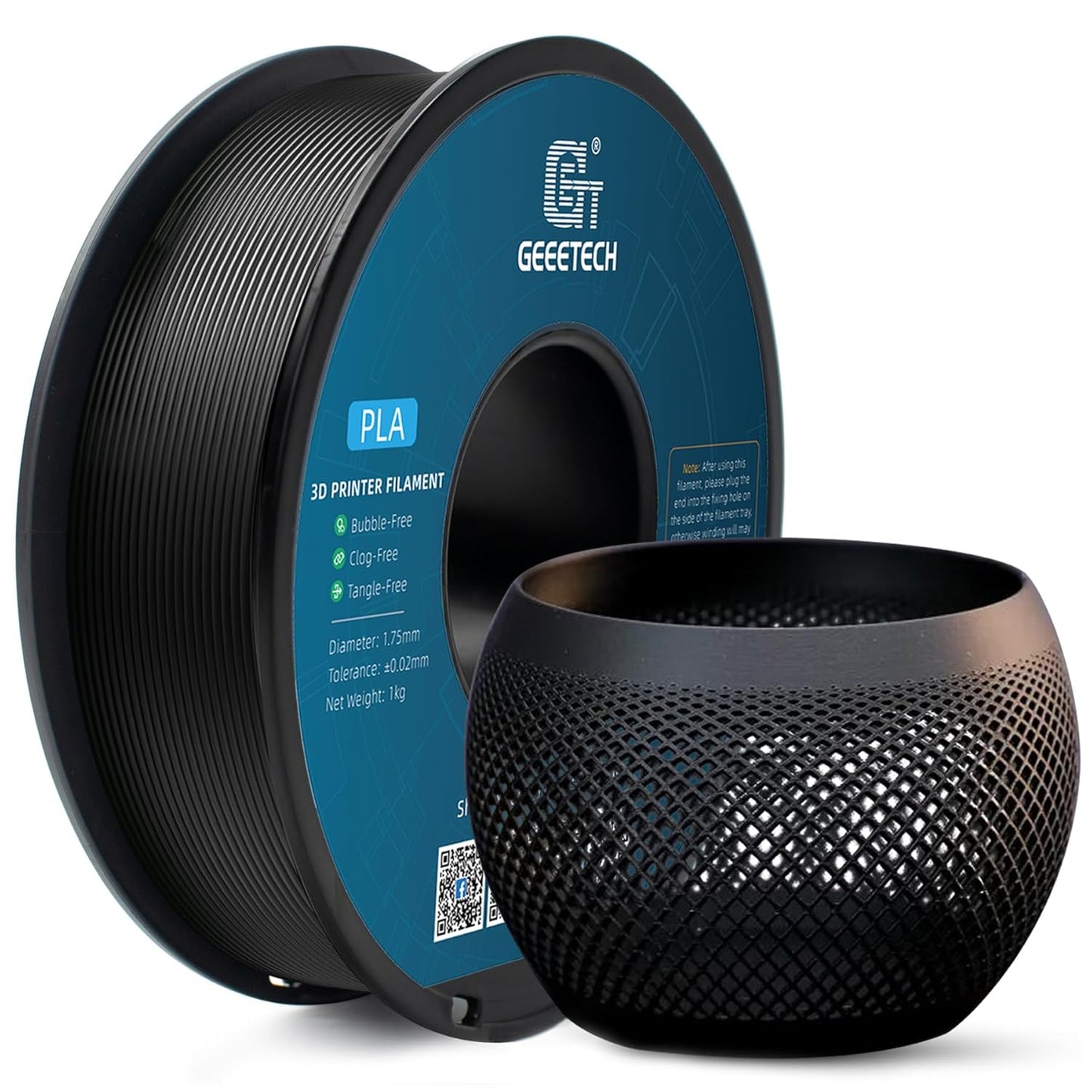 Geeetech PLA Filament 1.75mm, Neatly Wound Black 3D Printer Filament, Tangle-Free 1kg Spool (2.2lbs), Dimensional Accuracy +/- 0.02mm, Fits Most FDM 3D Printers