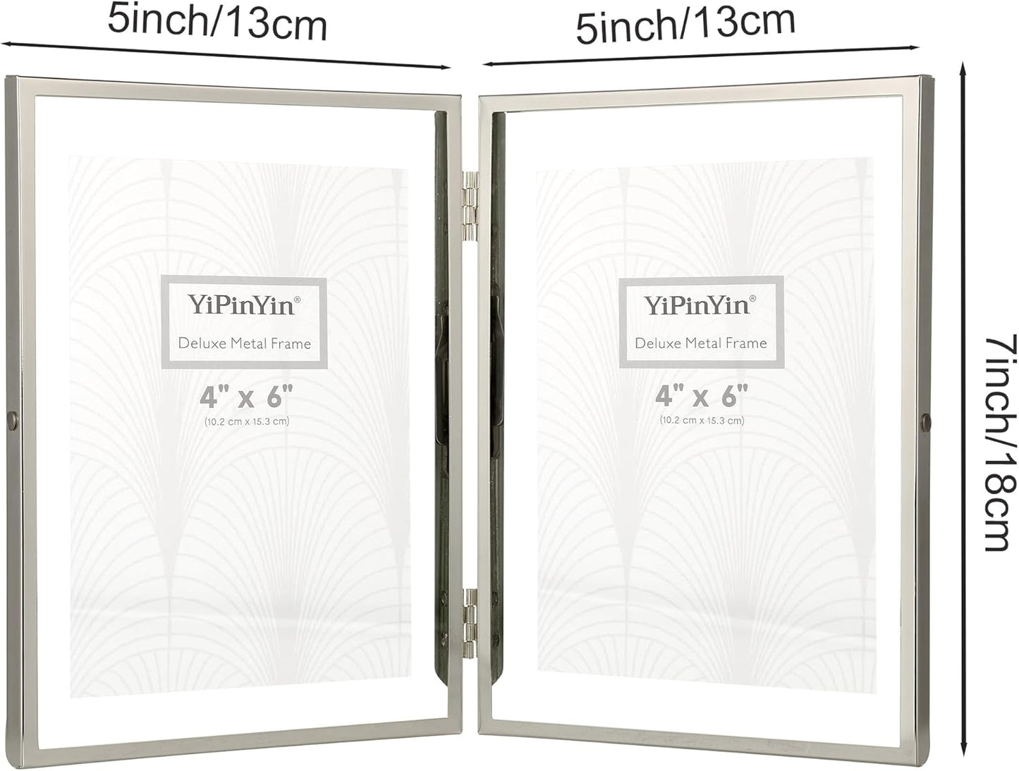 Silver 5x7''Double Floating Frame For Photo Sizes 3.5x 5'',4x6'',Metal Photo Frames 5x7''For Counter Shelf Display,Gift Choice for Wedding,Christmas,Birthady,Home or Office Decor.