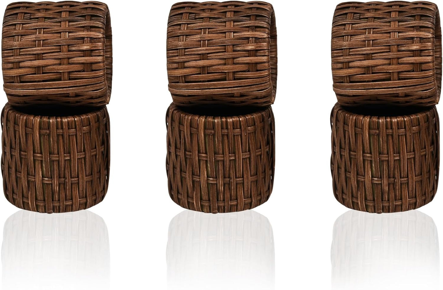 Woven Napkin Rings Set of 12, Handmade Cane Fall Napkin Rings Holders, Natural Napkin Buckles Holder Bulk for Farmhouse Wedding Thanksgiving Xmas Easter Table Décor (Brown) - CLEENTABLE