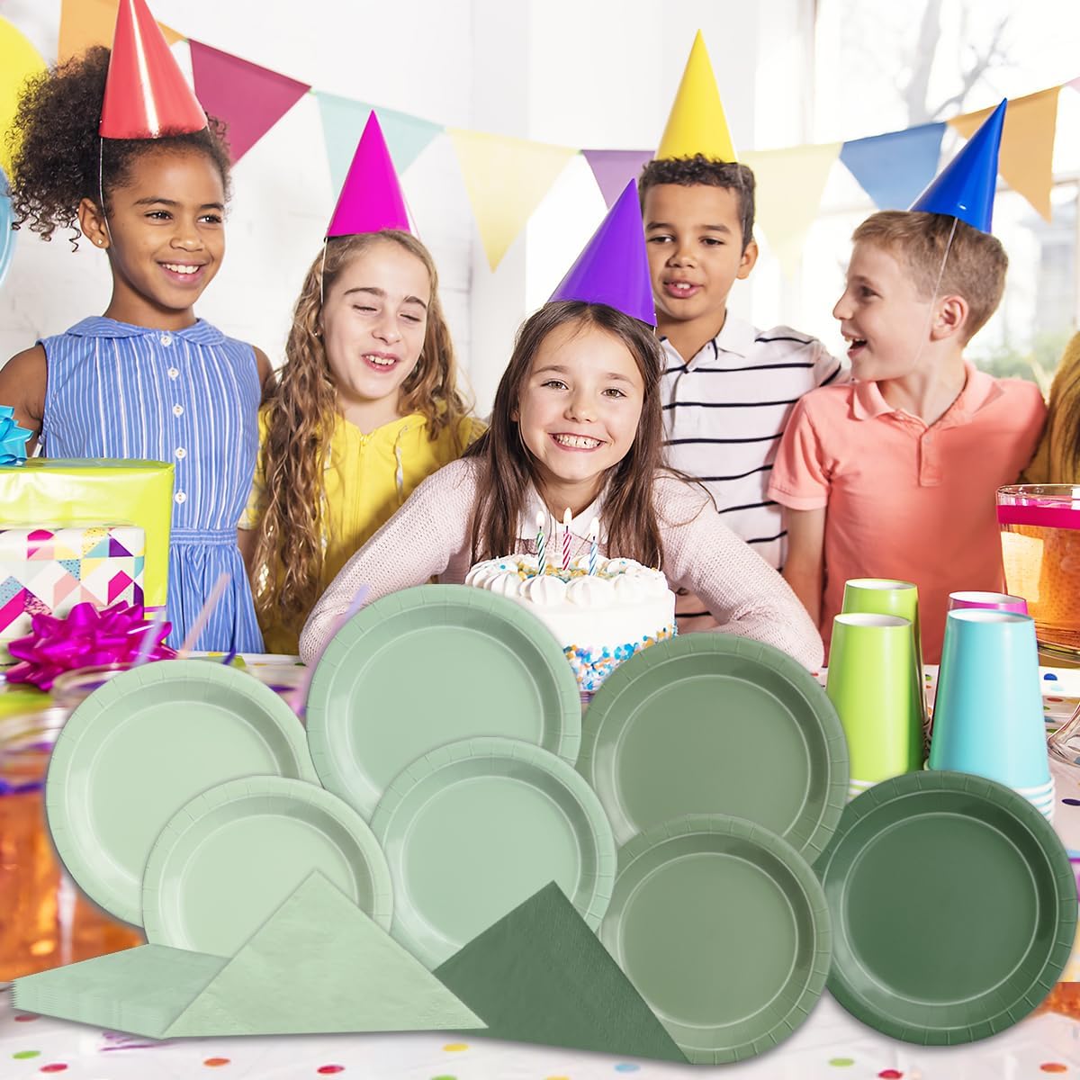 CMUSKO Sage Green Baby Shower Decorations - 60pcs Gradient Plates & Napkins Kit - Party Supplies for Birthday,Wedding