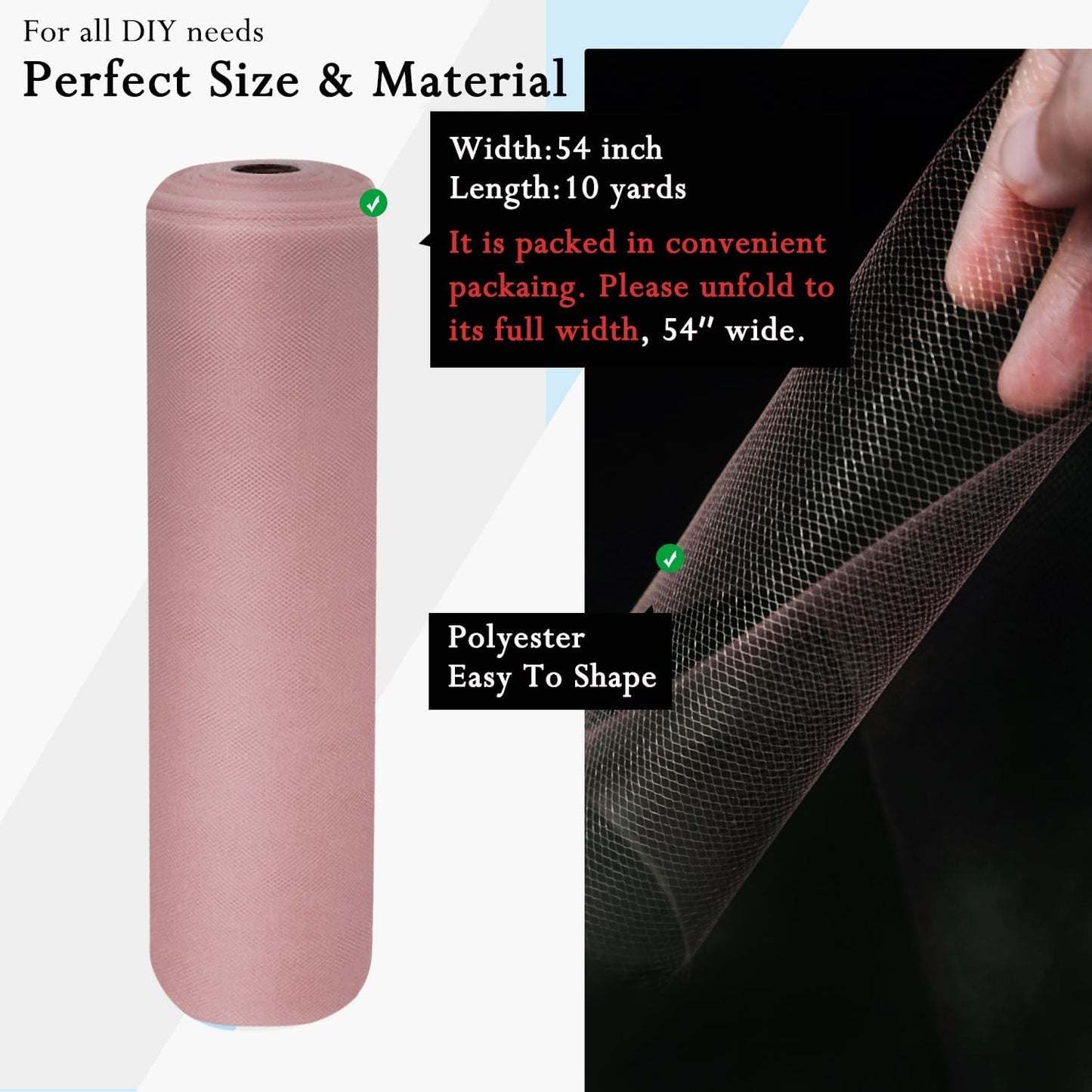 Dusty Rose Tulle Fabric Rolls 54 Inch by 10 Yards Fabric Tulle Bolt for Wedding Decorations DIY Tutu Baby Shower Table Skirt Birthday Party Craft Supplies