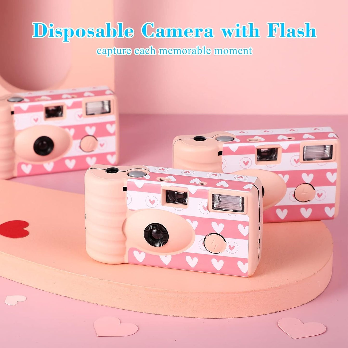 3 Pack Disposable Camera for Wedding Simple Use Color Film Camera with Flash Disposable Cameras One Time Camera for Gathering Wedding Travel Party Supply (Pink)