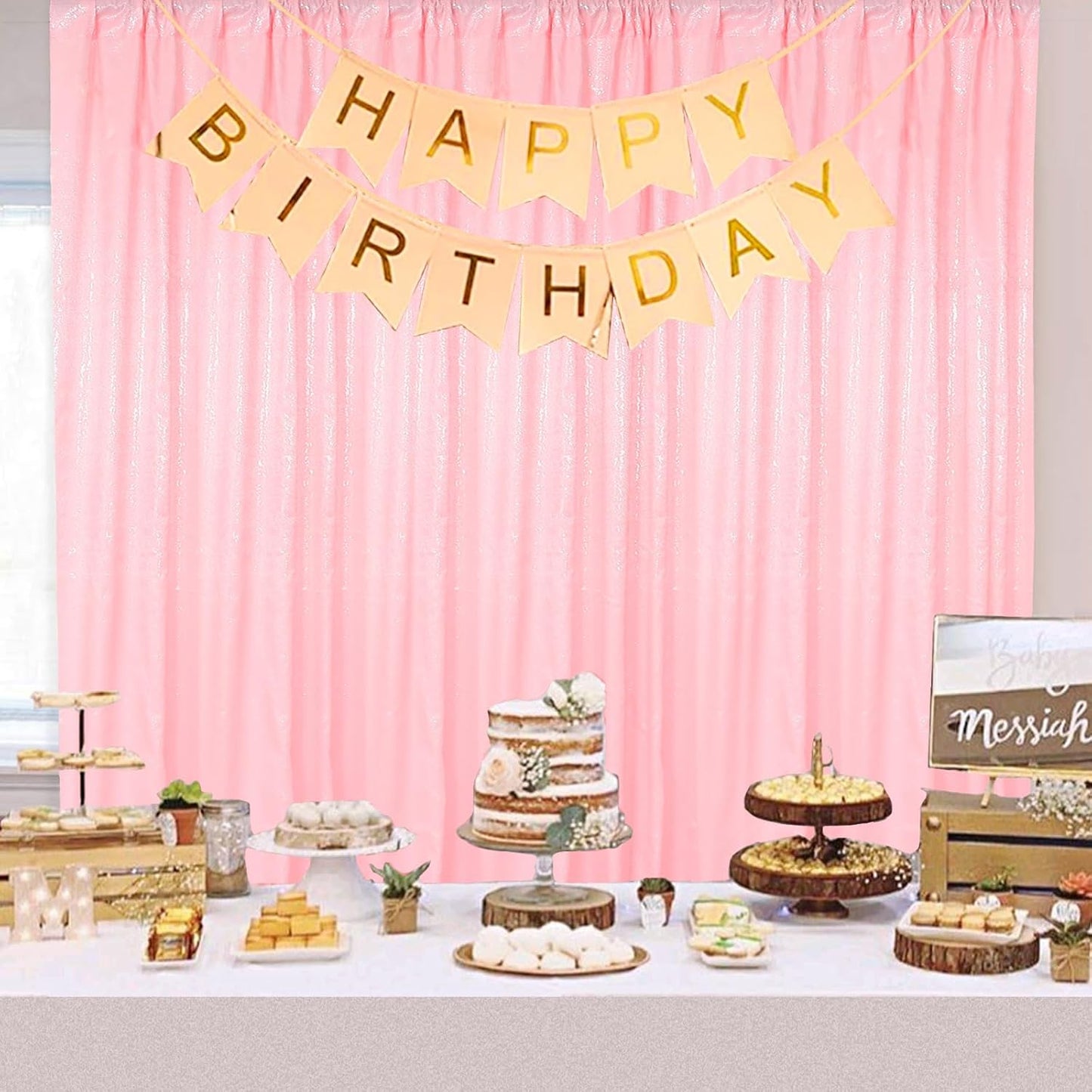 ShinyBeauty Pink Sequin Backdrop 4x10ft Sequin Backdrop Curtains 4 Pack Backdrop for Party Sparkly Curtain Selfie Wall for Parties Wedding Decoration