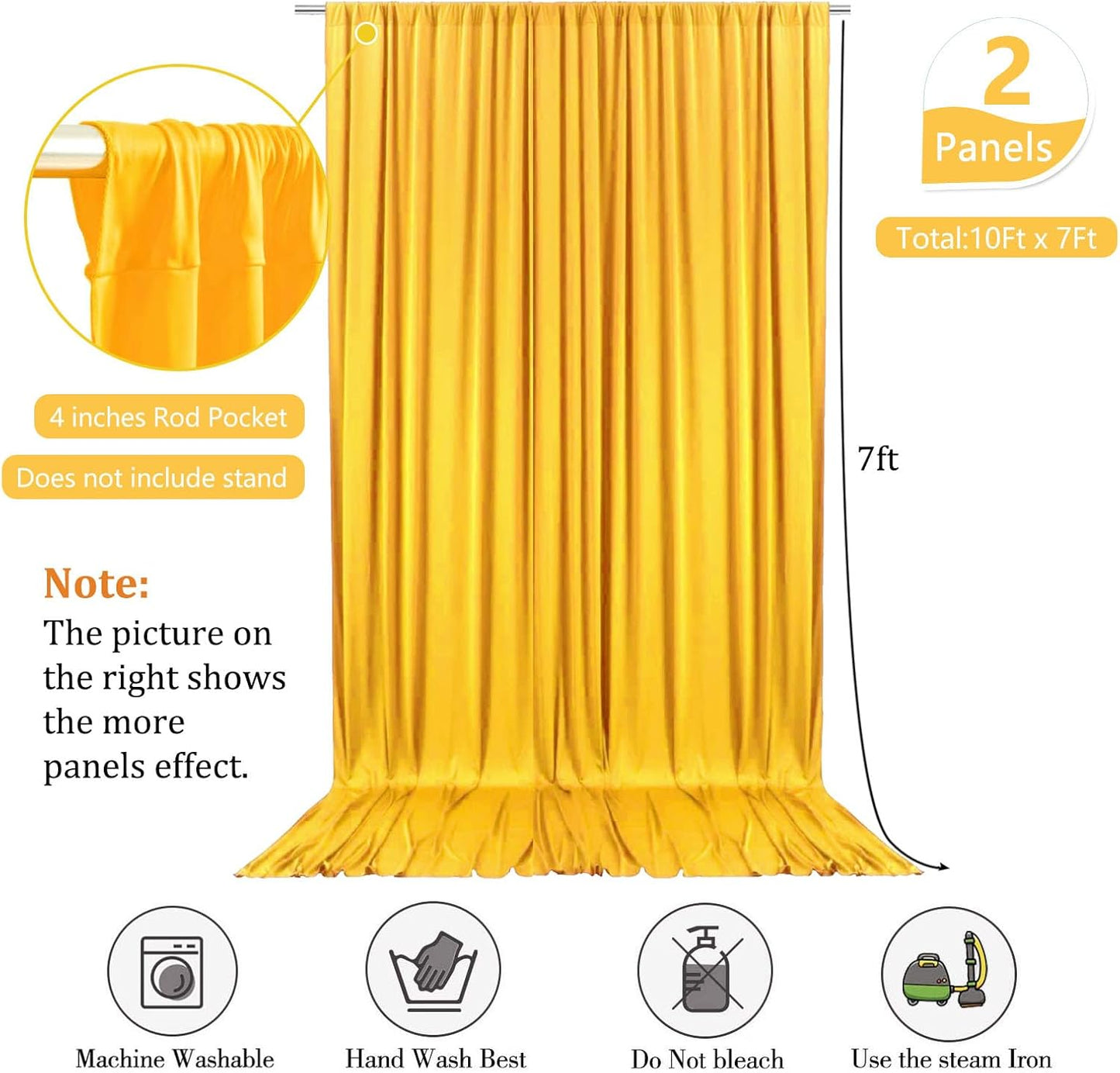 10 x 7 Feet Yellow Backdrop Curtain for Partie, Background Curtains for Photoshoot, Birthday, Wedding, Halloween, Thanksgiving, Christmas, New Year Party Decorations 5Ft x 7Ft, 2 Panels