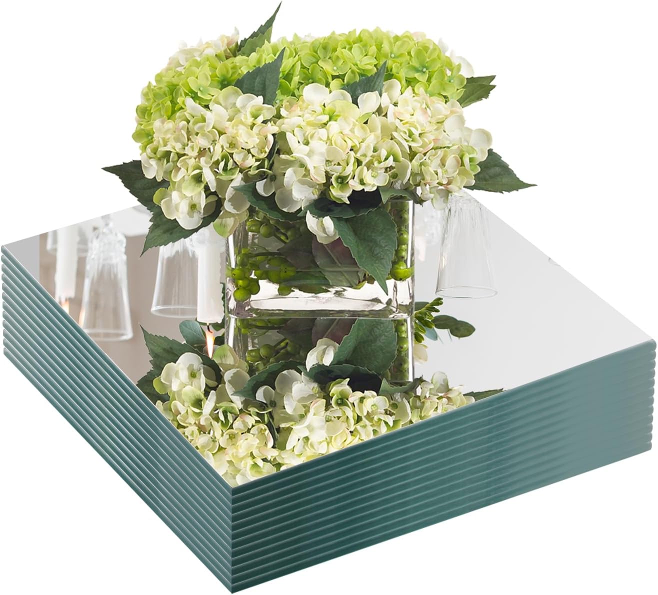 JAMBALAY 10" Square Mirror Centerpieces for Tables, Glass Mirror Plates for Table Centerpieces, Mirror Tray for Wedding & Party Decorations, 2mm Set of 12 Mirror Table Centerpieces for Tables