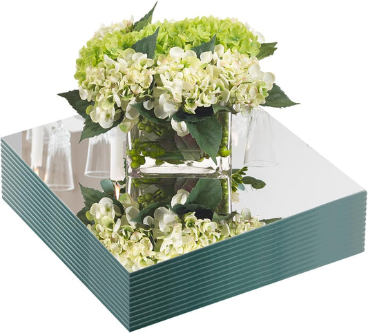 JAMBALAY 10" Square Mirror Centerpieces for Tables, Glass Mirror Plates for Table Centerpieces, Mirror Tray for Wedding & Party Decorations, 2mm Set of 12 Mirror Table Centerpieces for Tables